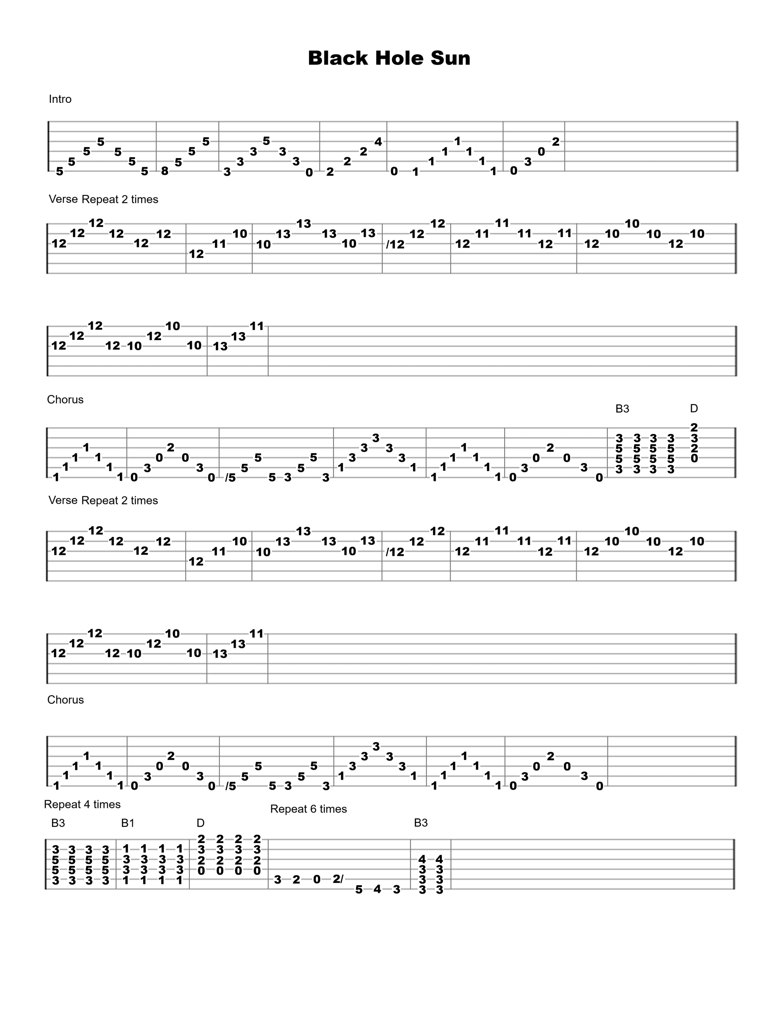 Black Hole Sun Guitar Tab - Verified Tabs For Guitar