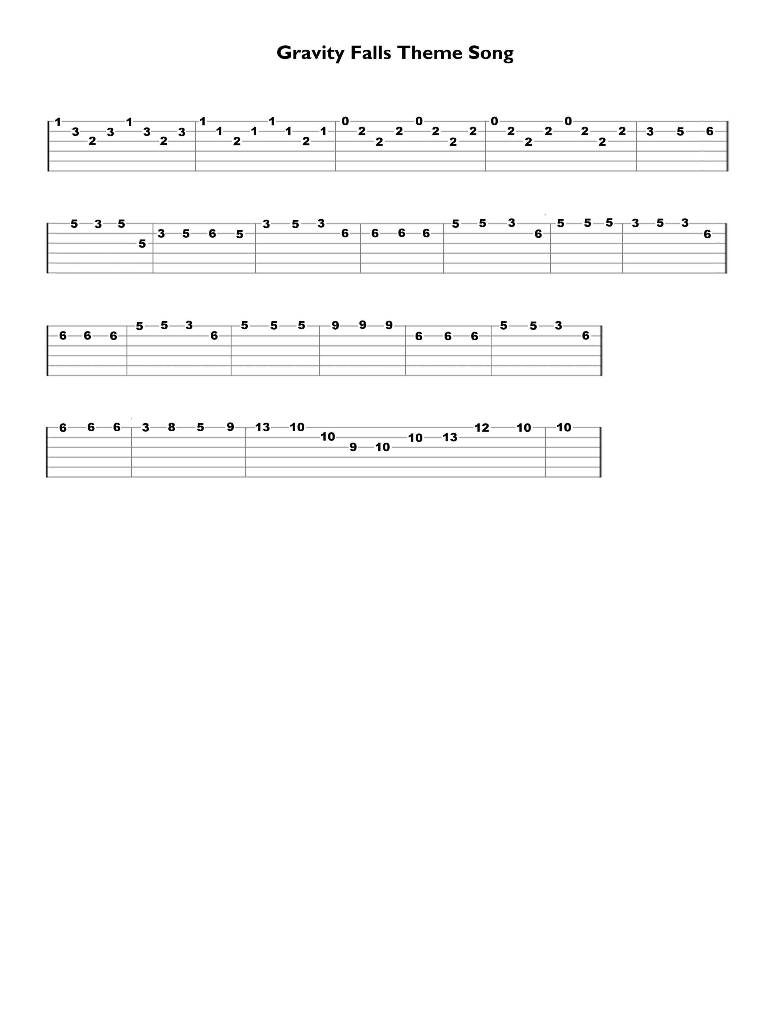Gravity Falls Theme Song - Quality Guitar Tab - VerifiedTabs.com is a Catalog of Verified Tabs For Guitar - Blank Guitar Tab and Sheet Music