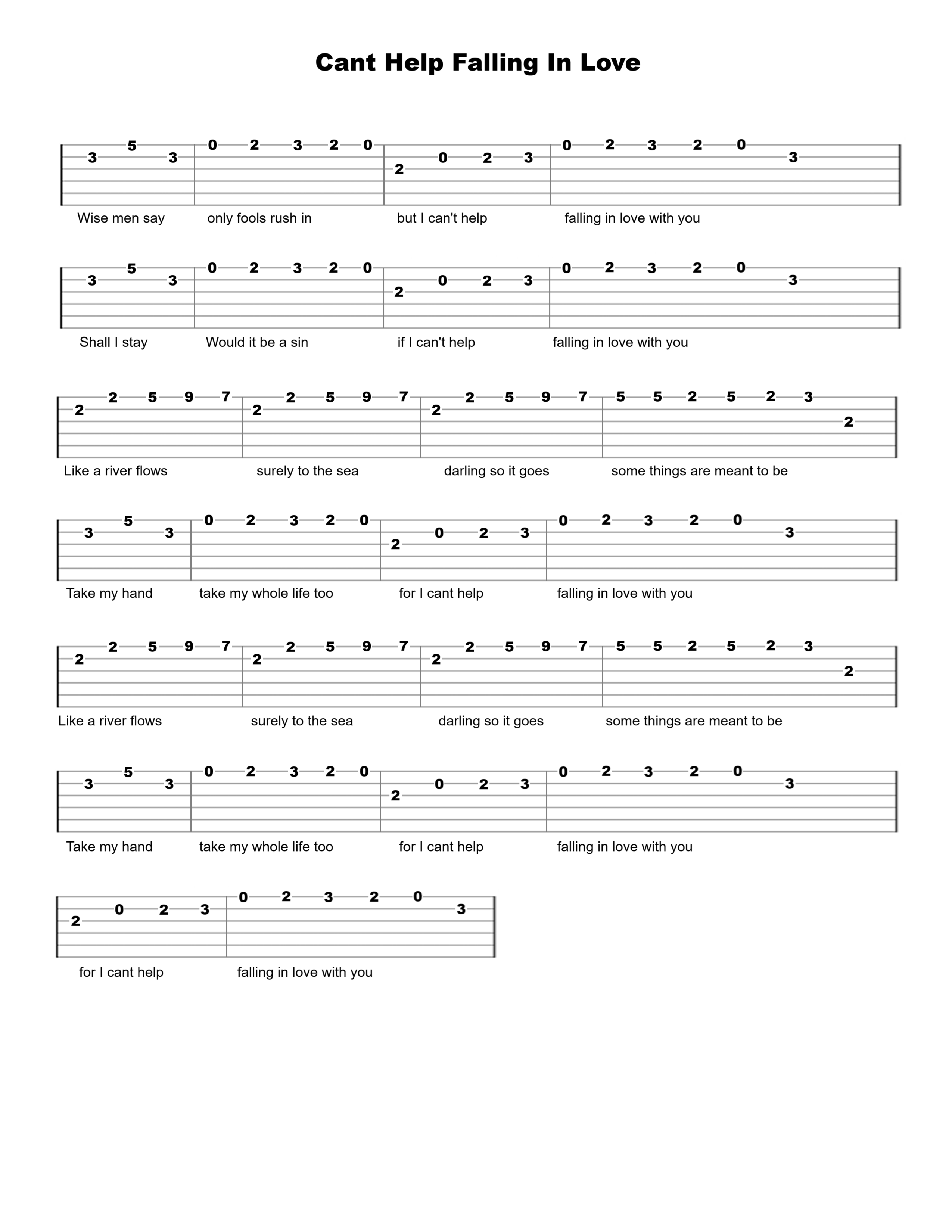 Cant Help Falling In Love Guitar Tab - Verified Tabs For Guitar