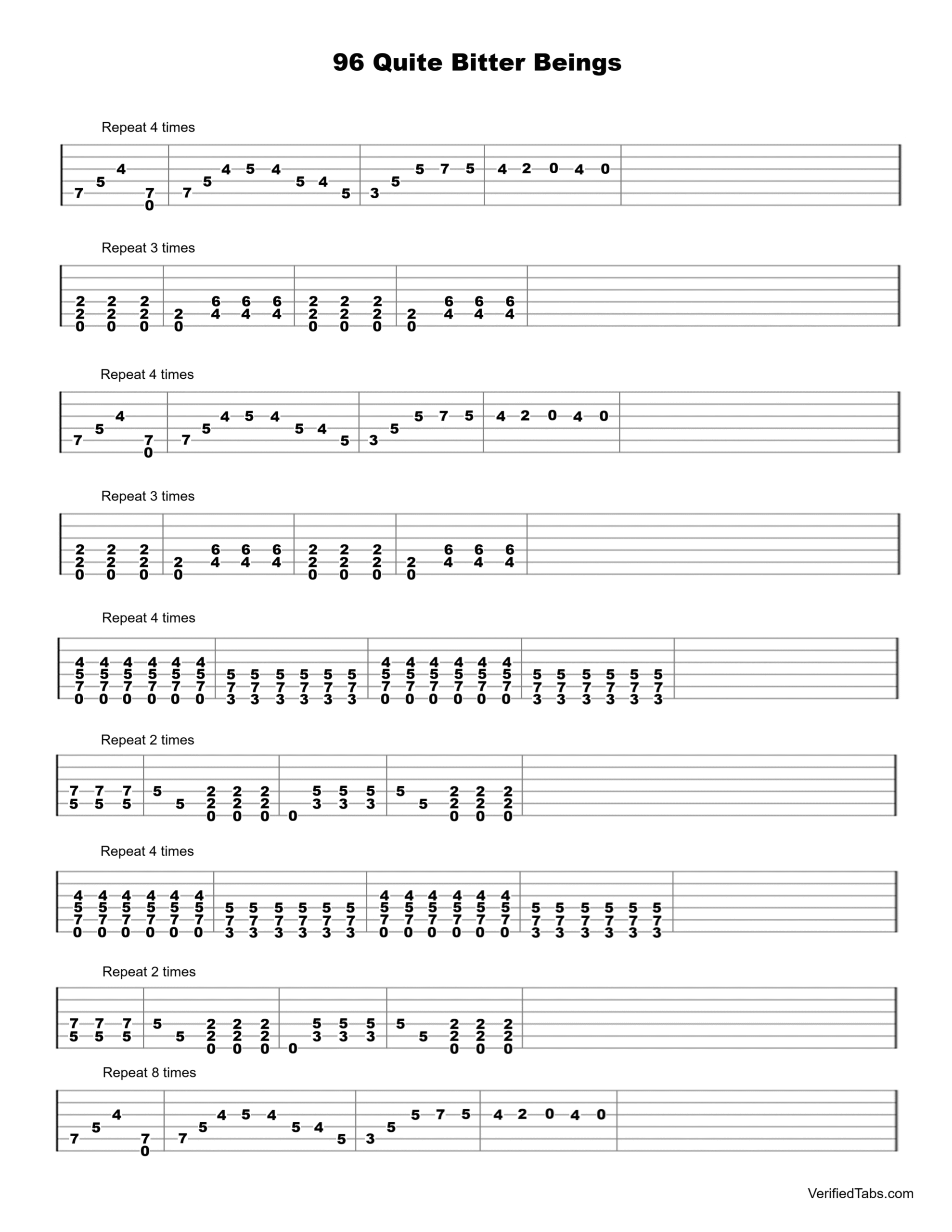 96 Quite Bitter Beings Guitar Tab - Verified Tabs For Guitar