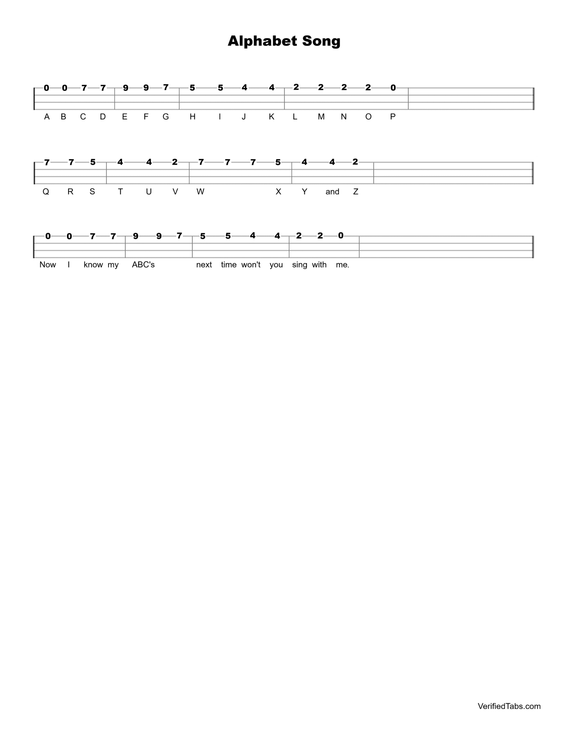 Alphabet Song Ukulele Tab - Verified Tabs For Ukulele