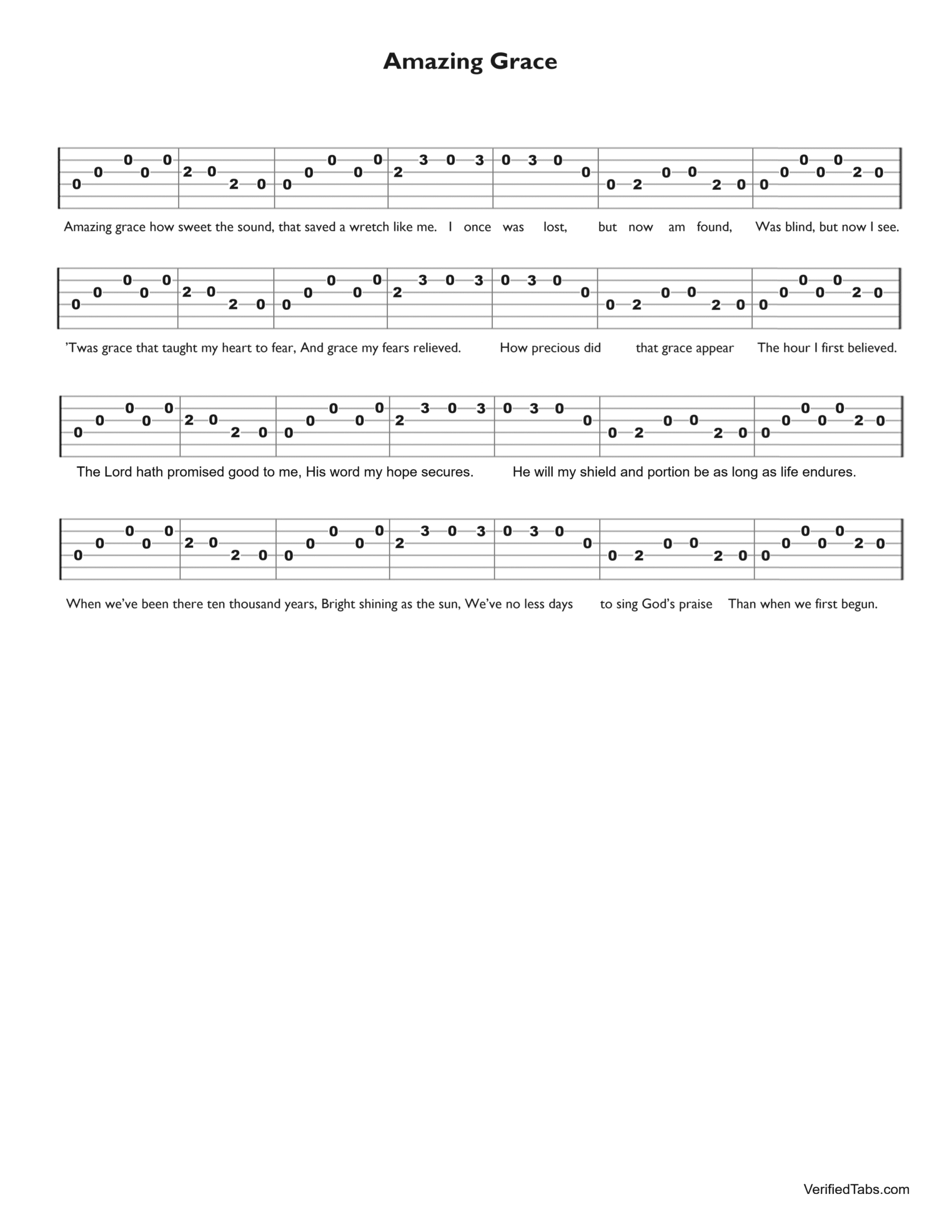 Amazing Grace Guitar Tab - VerifiedTabs.com is a Catalog of Verified Tabs For Guitar