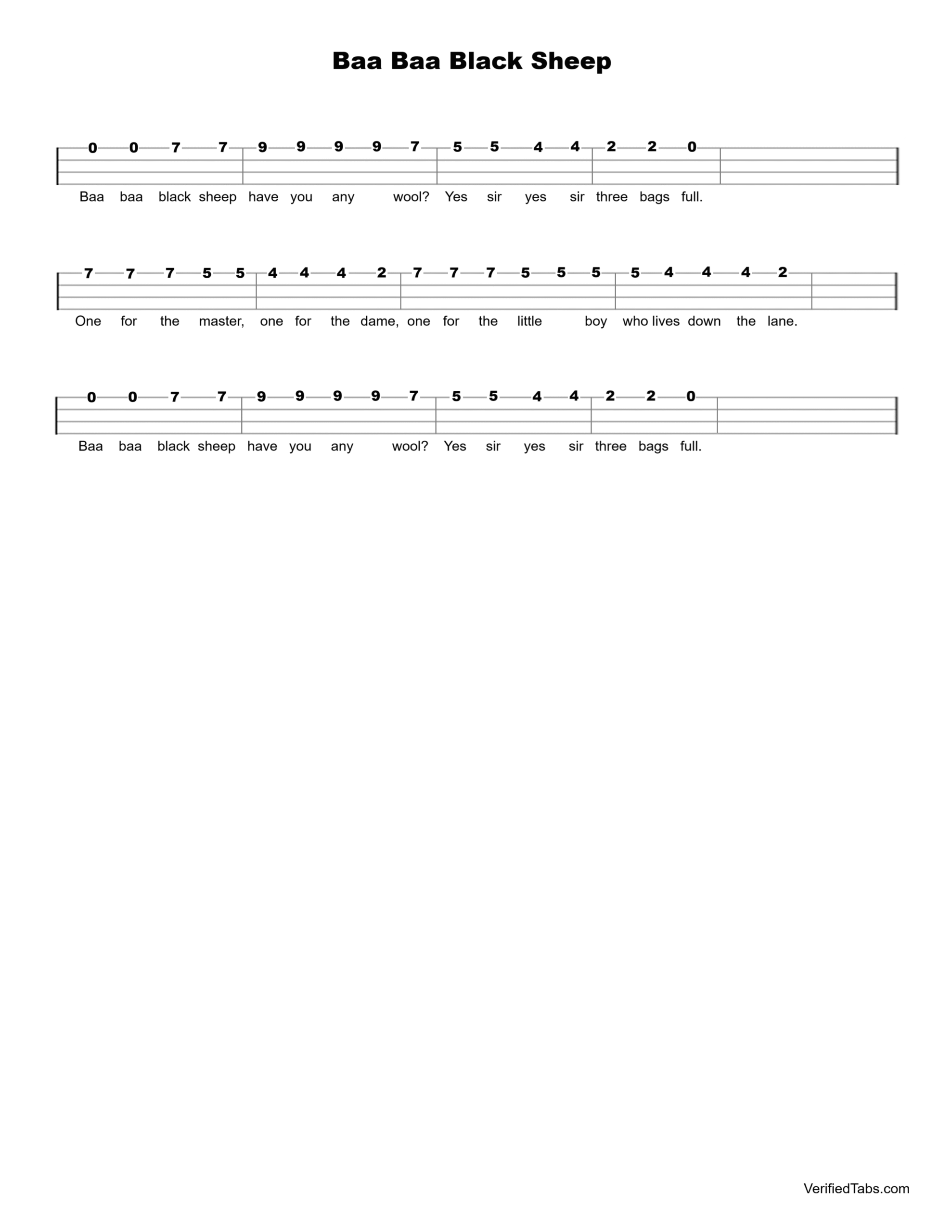 Baa Baa Black Sheep Ukulele Tab - Verified Tabs For Ukulele