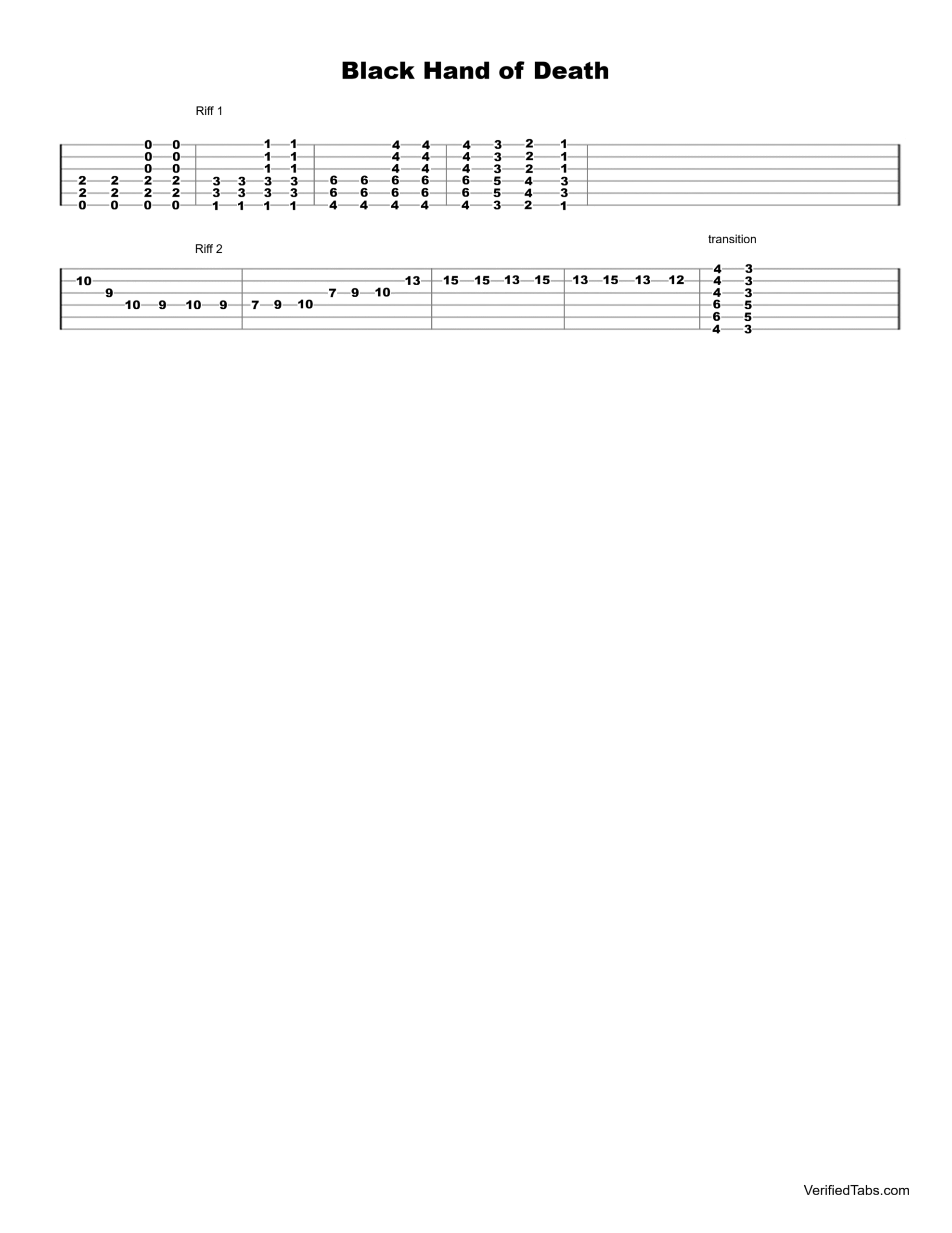 Black Hand of Death Guitar Tab - Verified Tabs