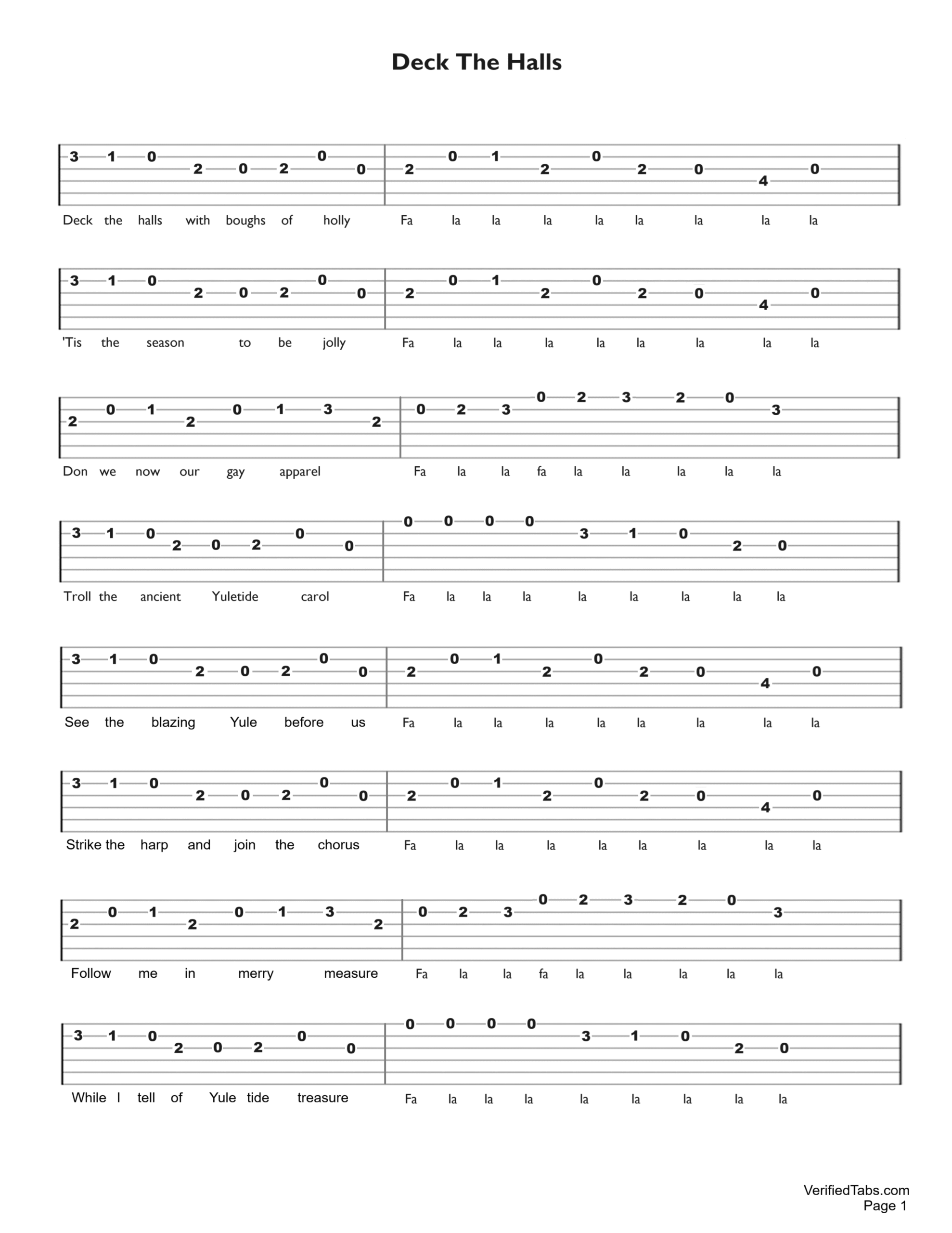 Deck The Halls Guitar Tab - VerifiedTabs.com is a Catalog of Verified Tabs For Guitar