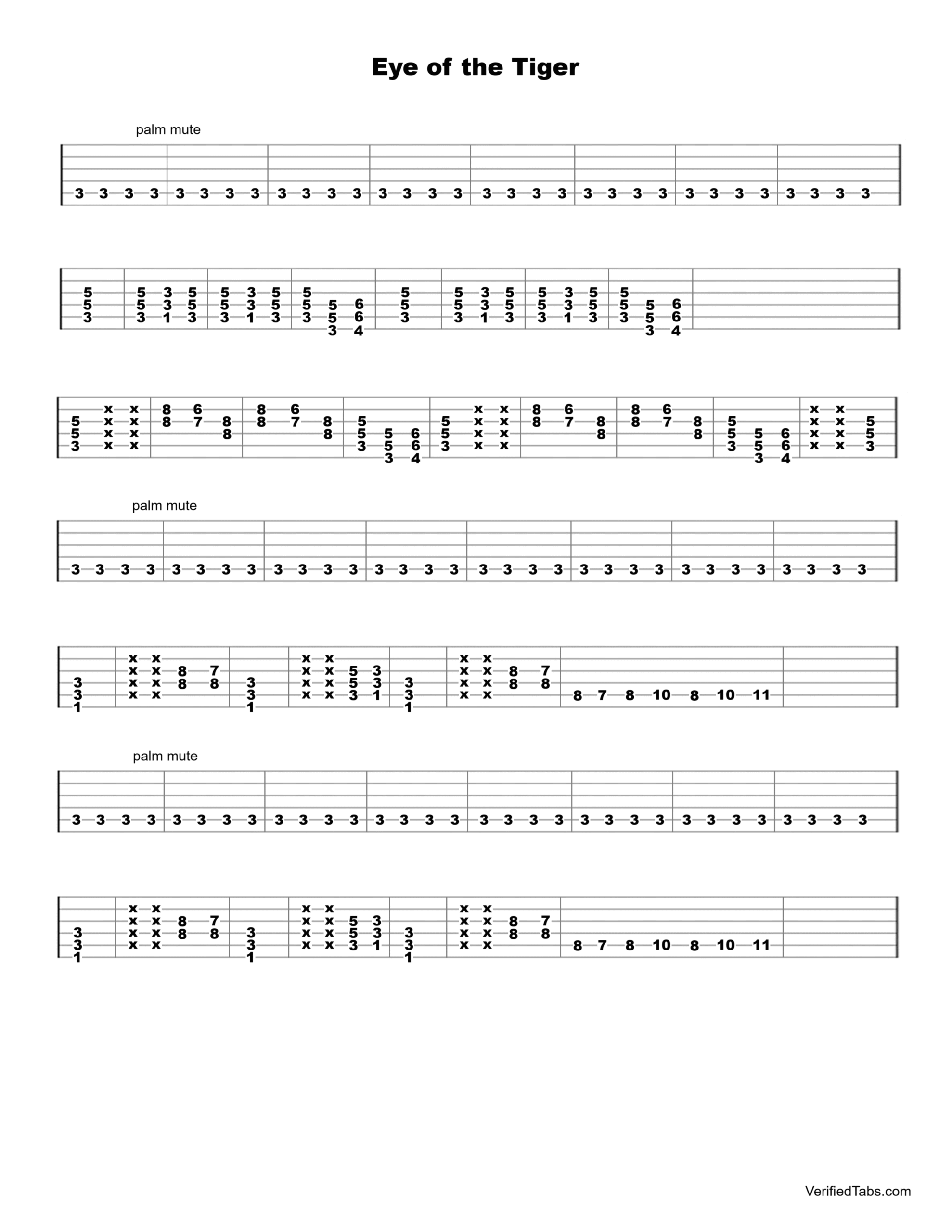Eye of the Tiger Guitar Tab - Verified Tabs For Guitar