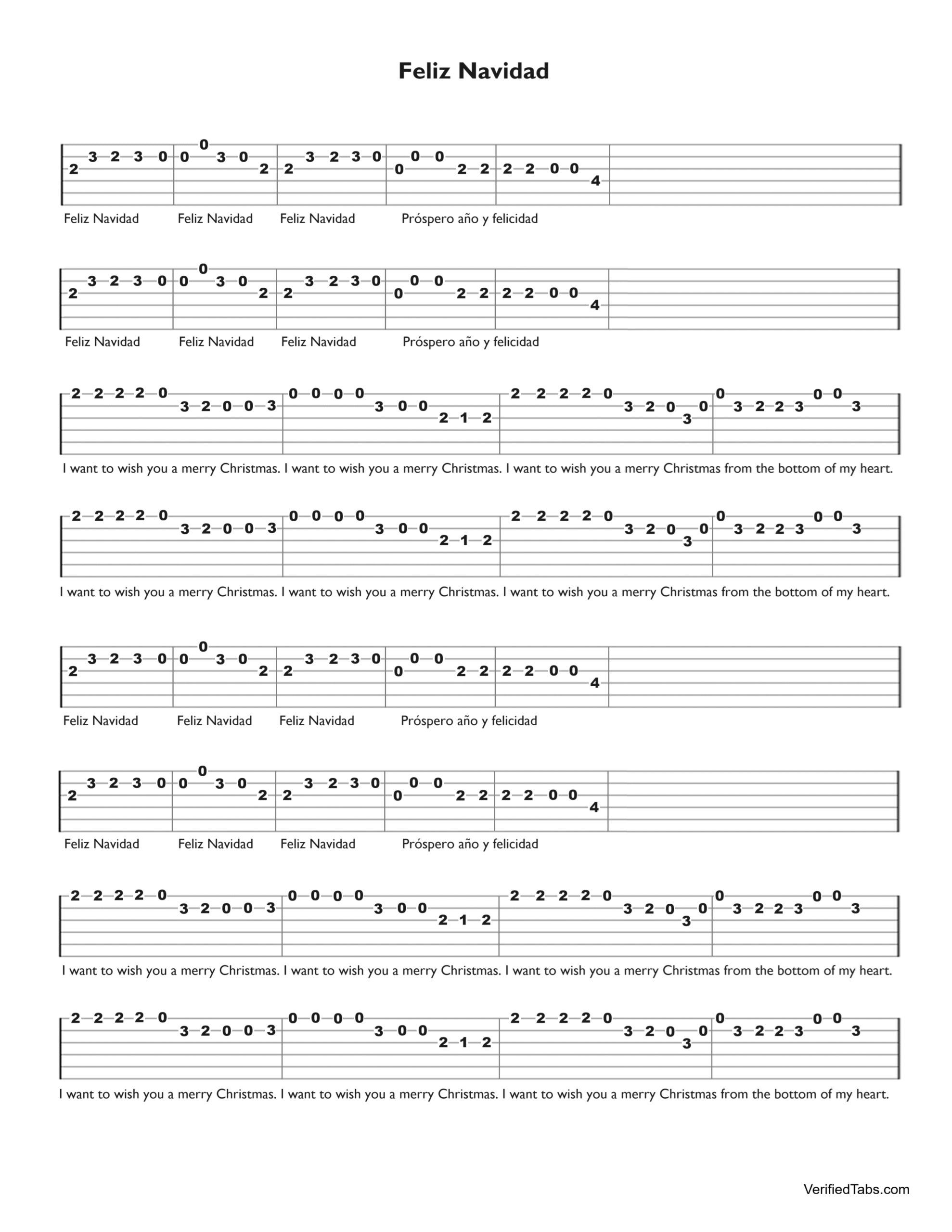 Feliz Navidad Guitar Tab - VerifiedTabs.com is a Catalog of Verified Tabs For Guitar