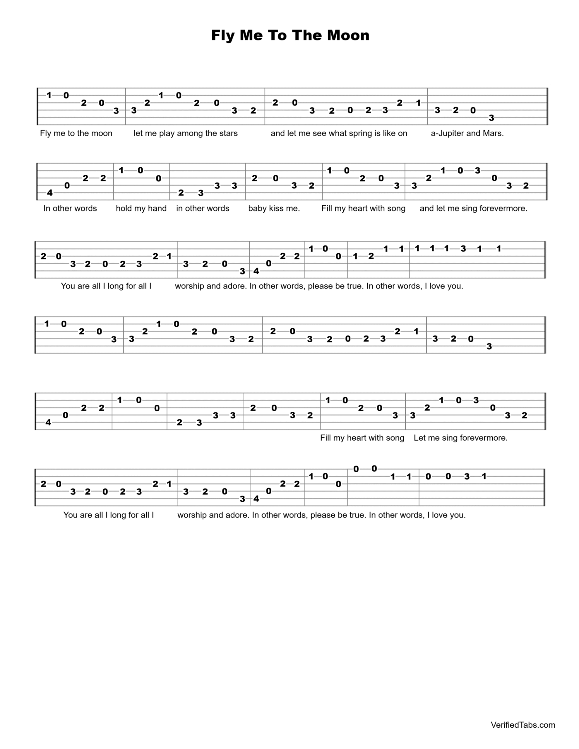 Fly Me To The Moon Guitar Tab - Verified Tabs For Guitar