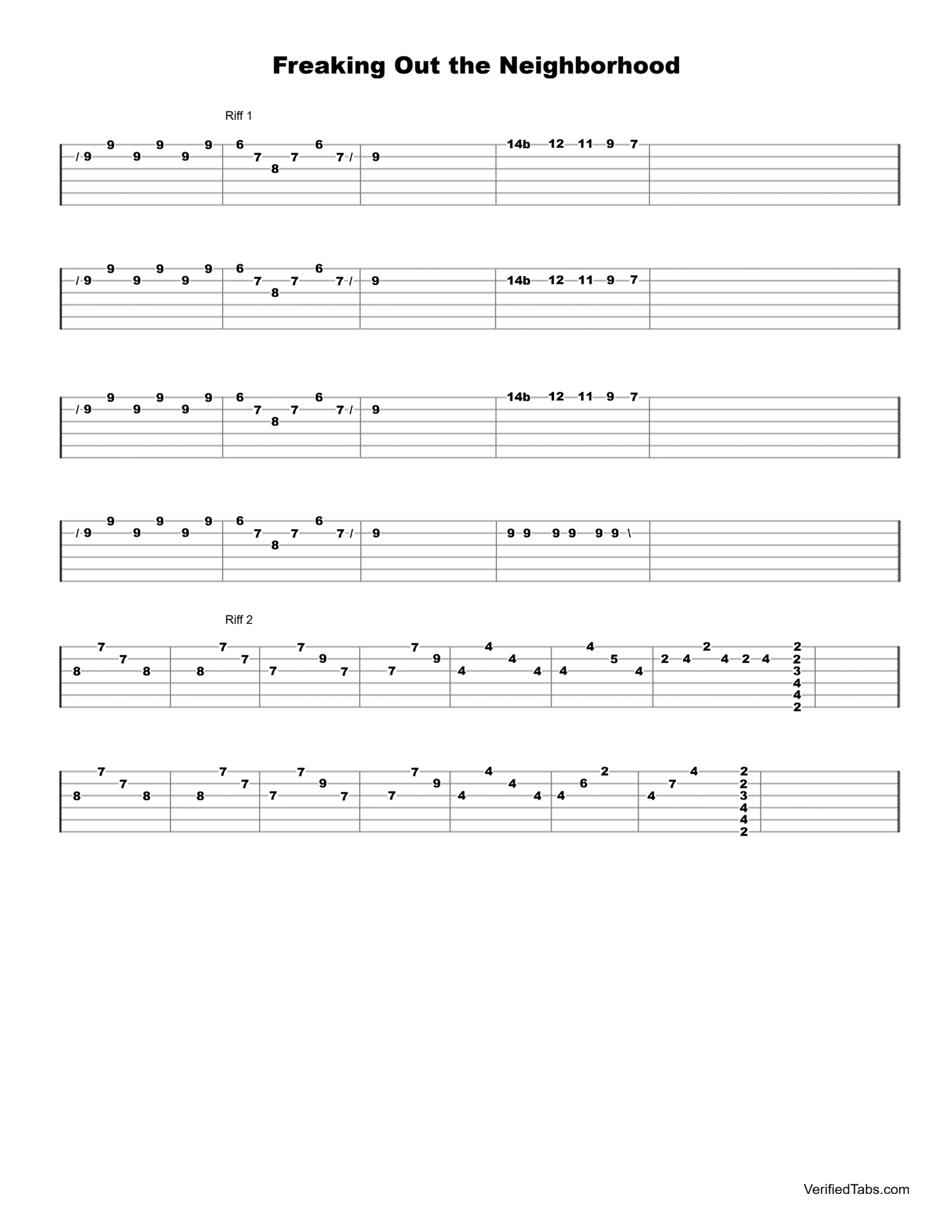 Freaking Out the Neighborhood Guitar Tab - Verified Tabs For Guitar
