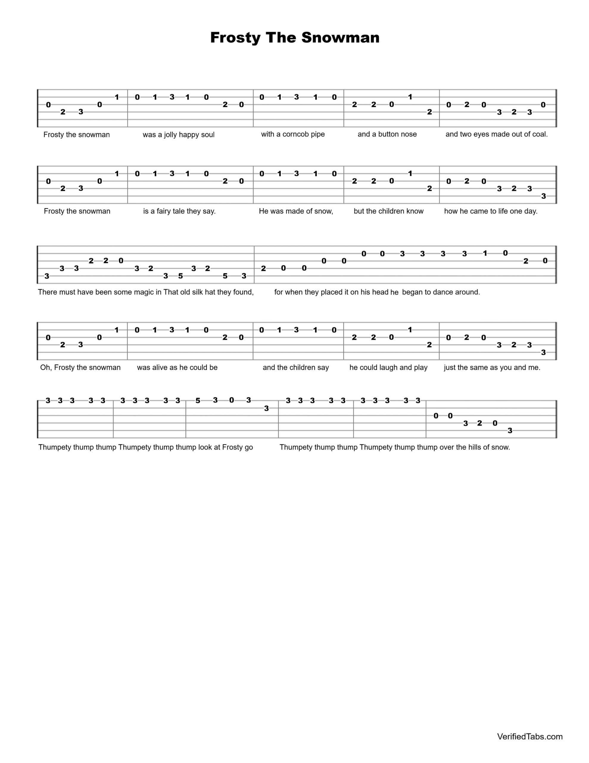 Frosty The Snowman Guitar Tab - Verified Tabs For Guitar