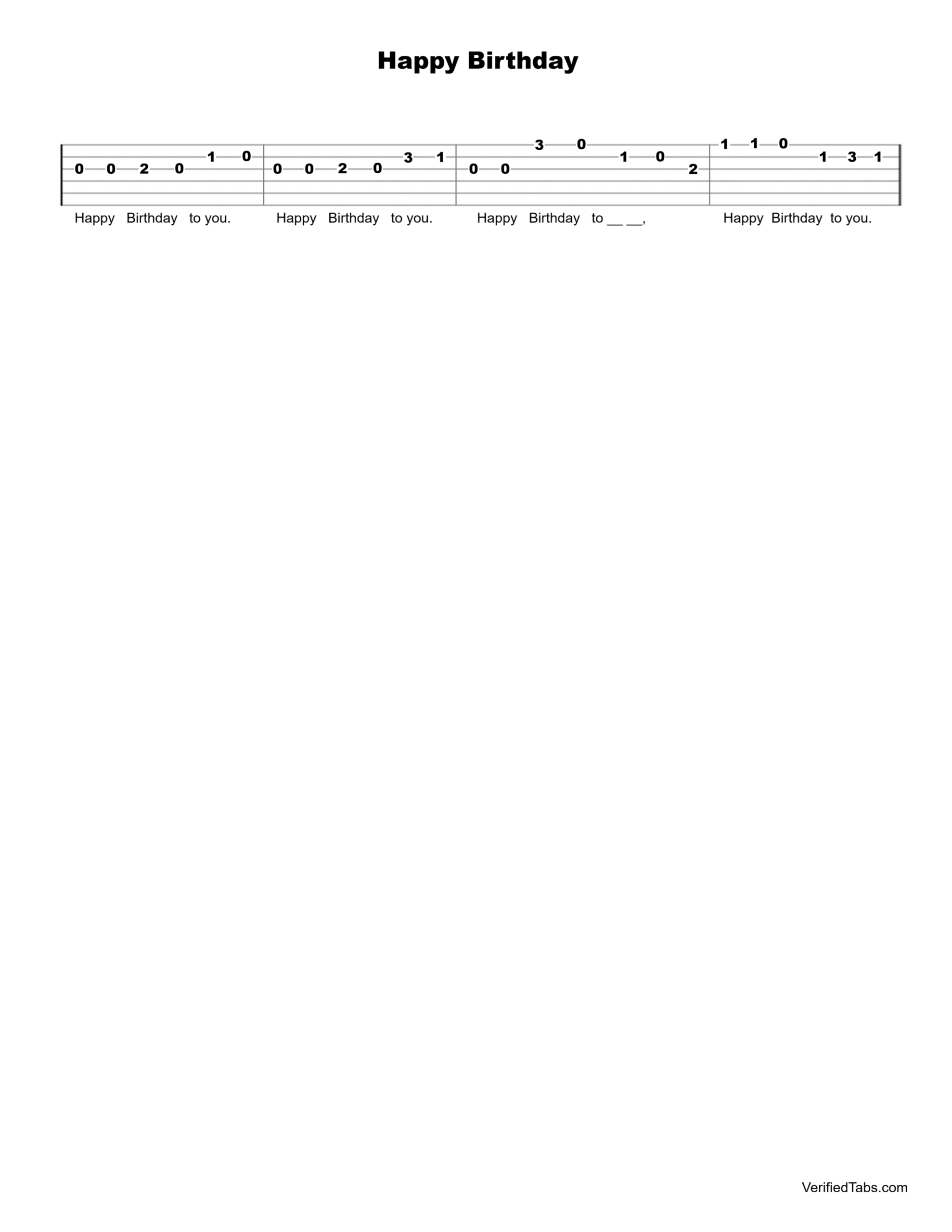 Happy Birthday Guitar Tab - Verified Tabs For Guitar