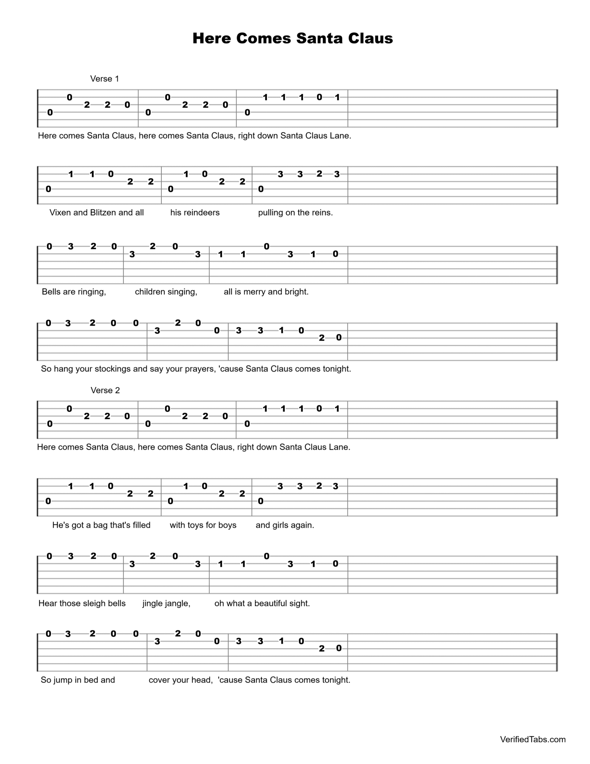 Here Comes Santa Claus Guitar Tab - Verified Tabs