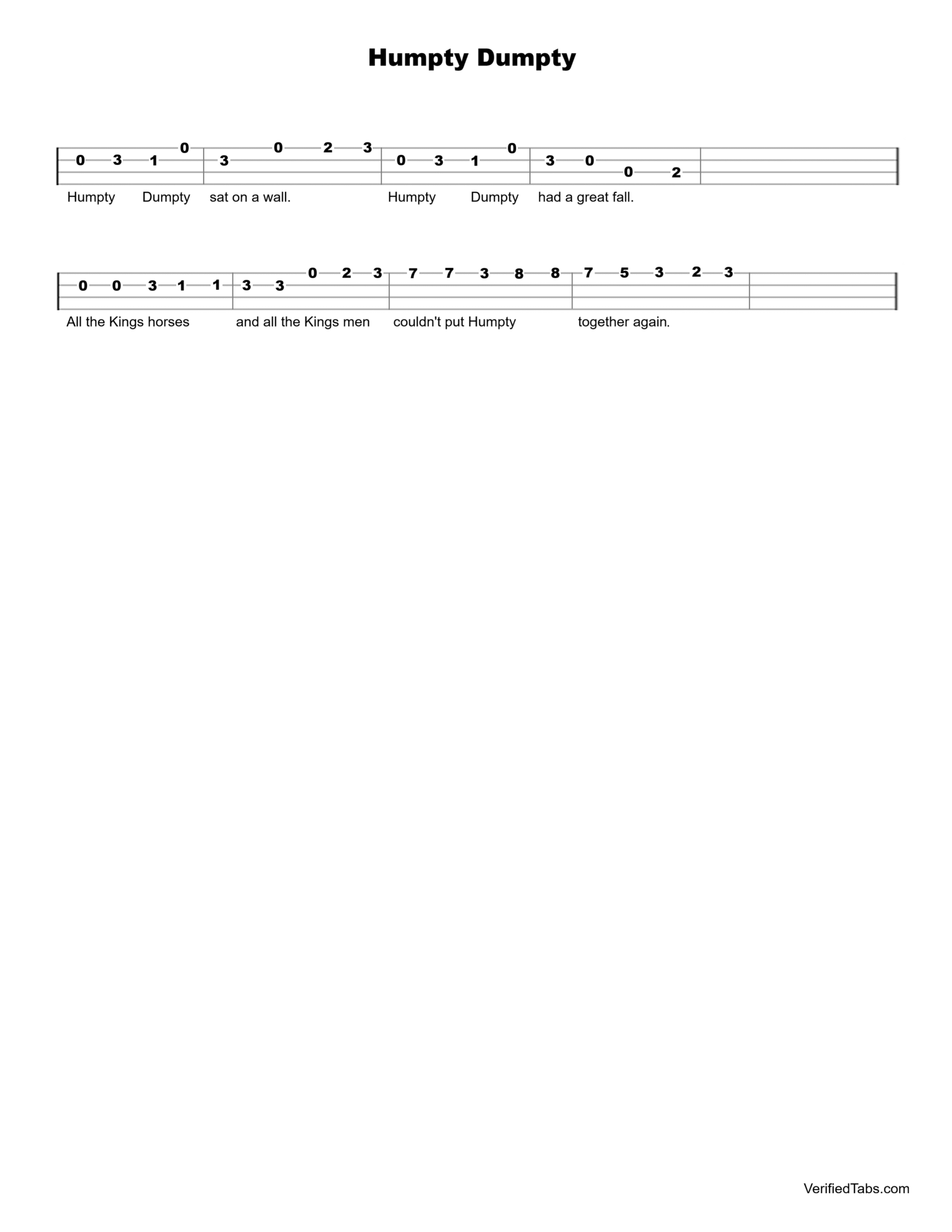 Humpty Dumpty Ukulele Tab - Verified Tabs For Ukulele