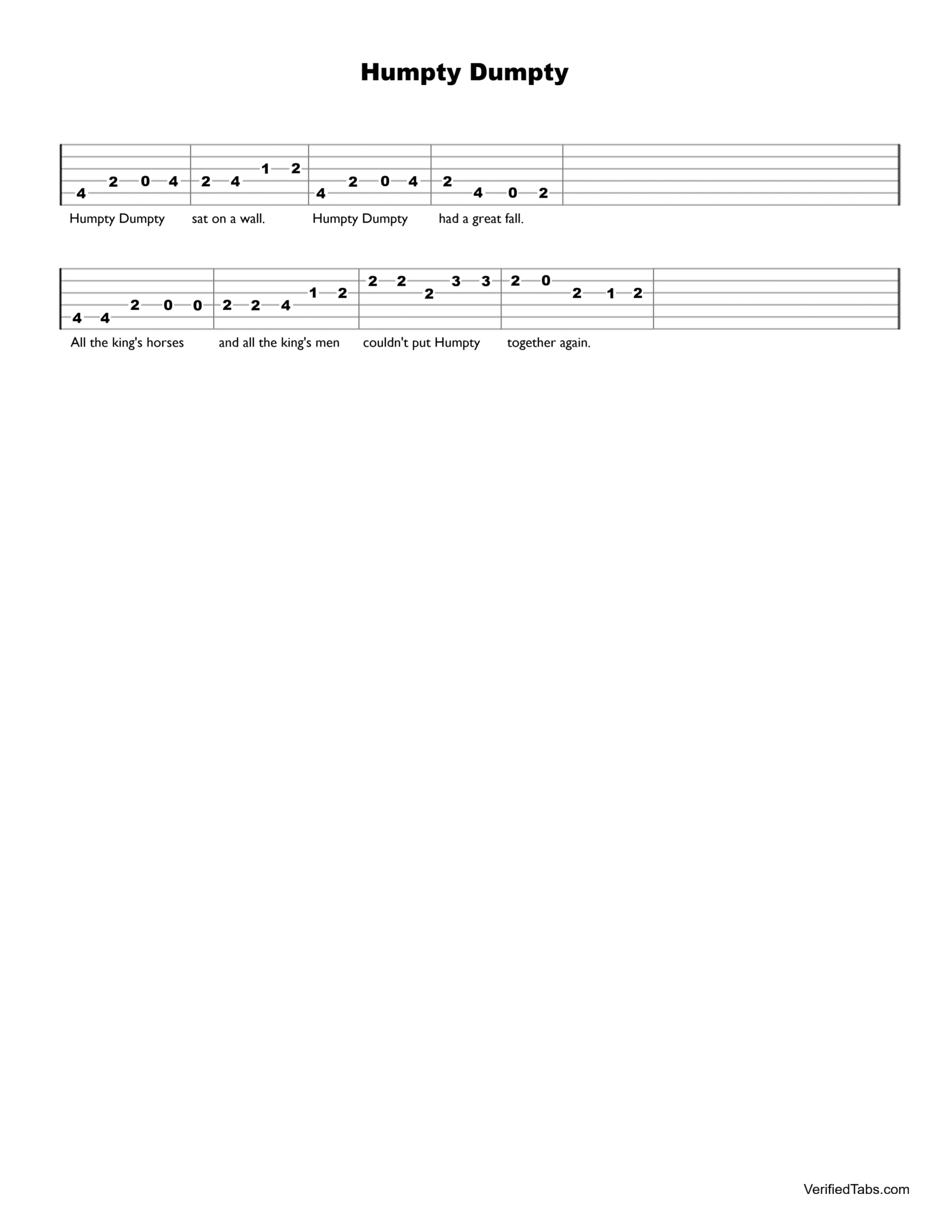 Humpty Dumpty Guitar Tab - Verified Tabs For Guitar