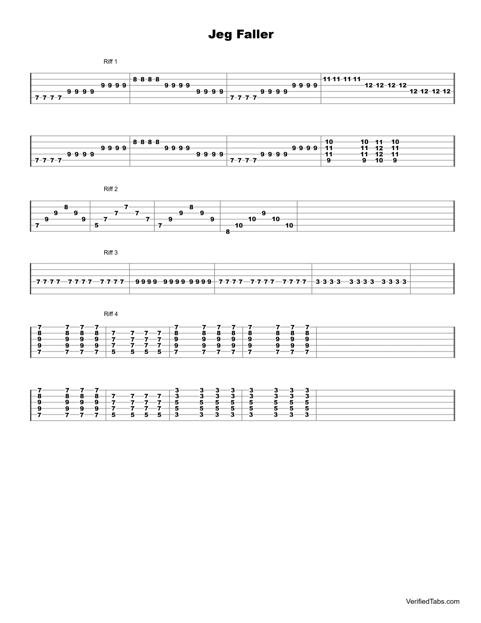 Jeg Faller Guitar Tab - Verified Tabs For Guitar