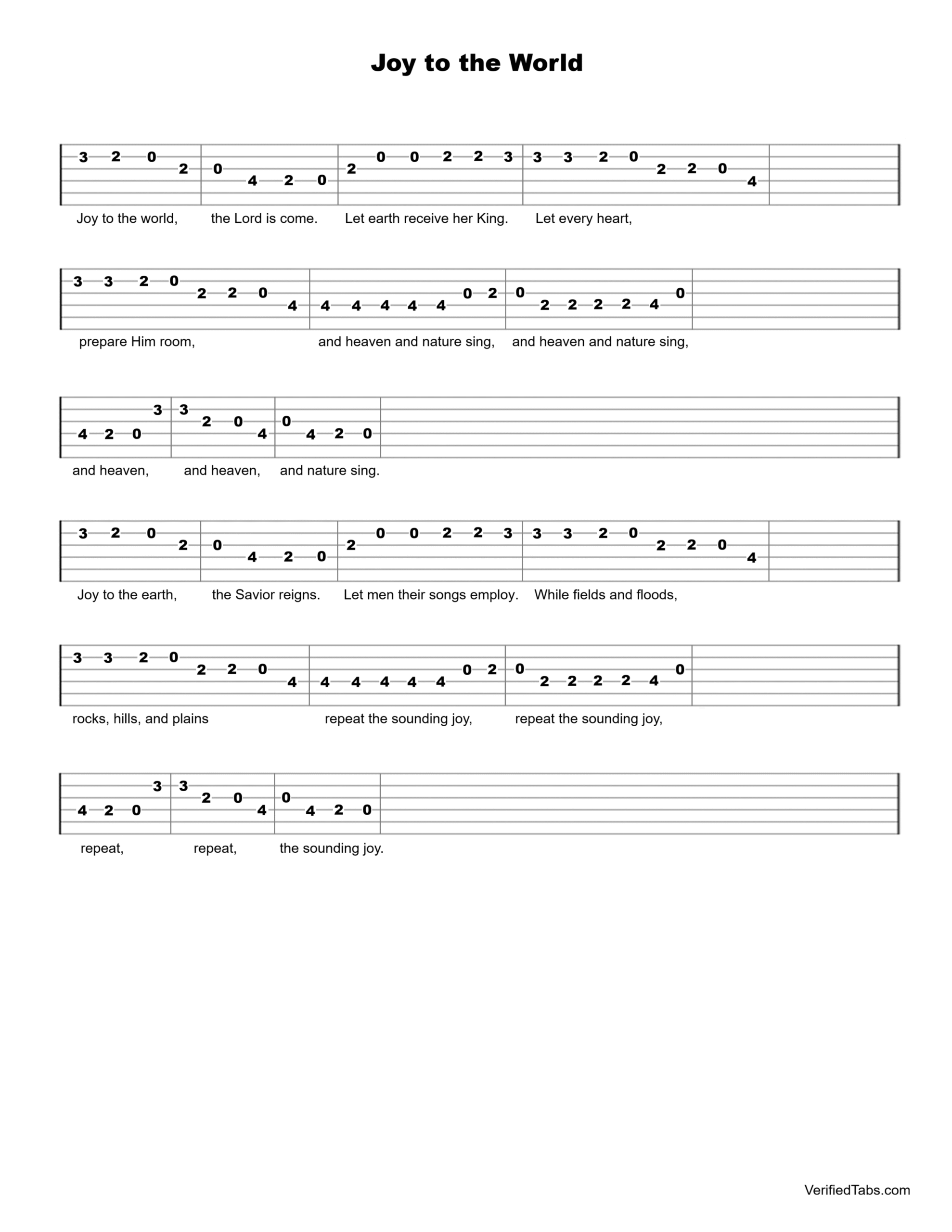 Joy to the World Guitar Tab - Verified Tabs For Guitar