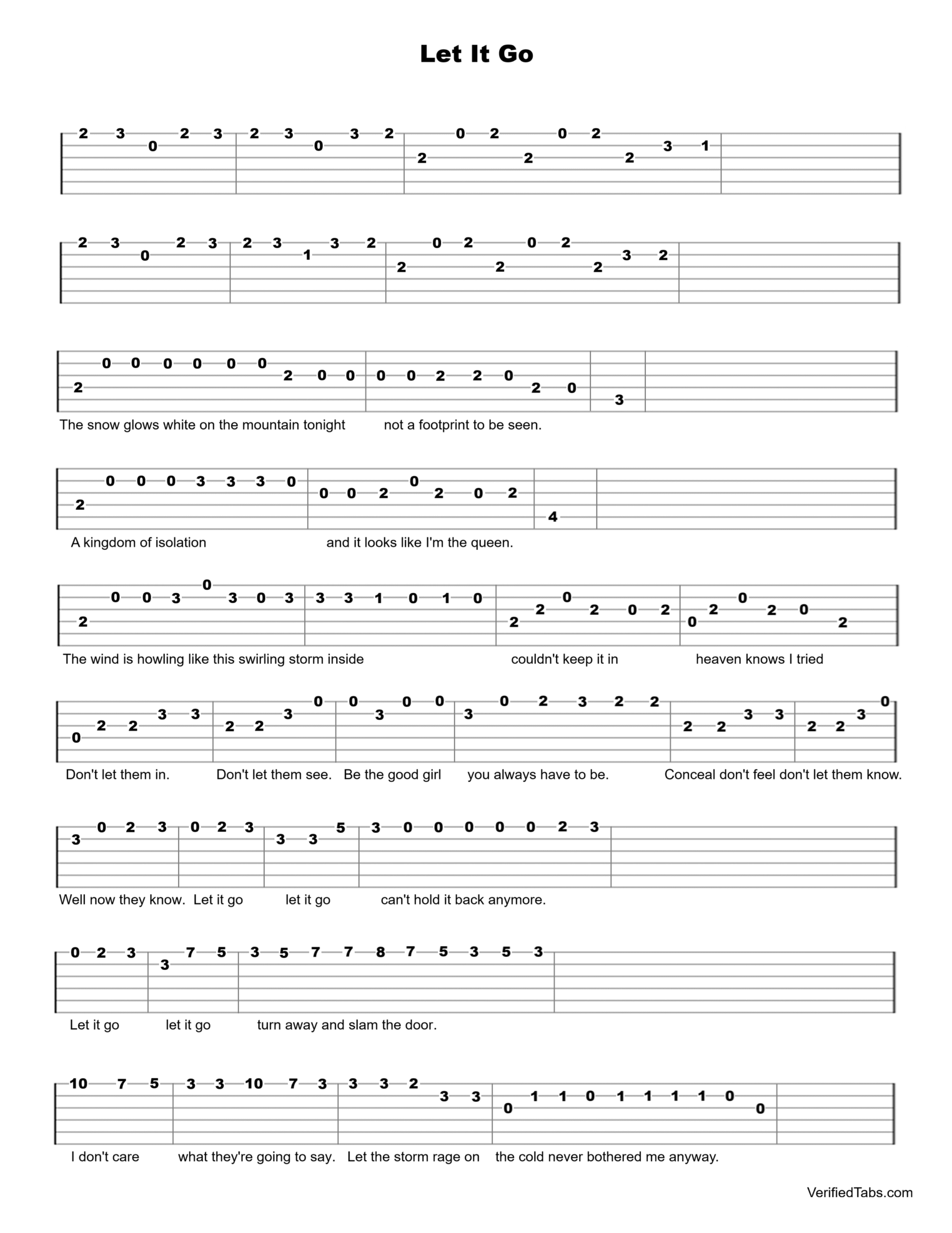 Let It Go Guitar Tab - Verified Tabs For Guitar
