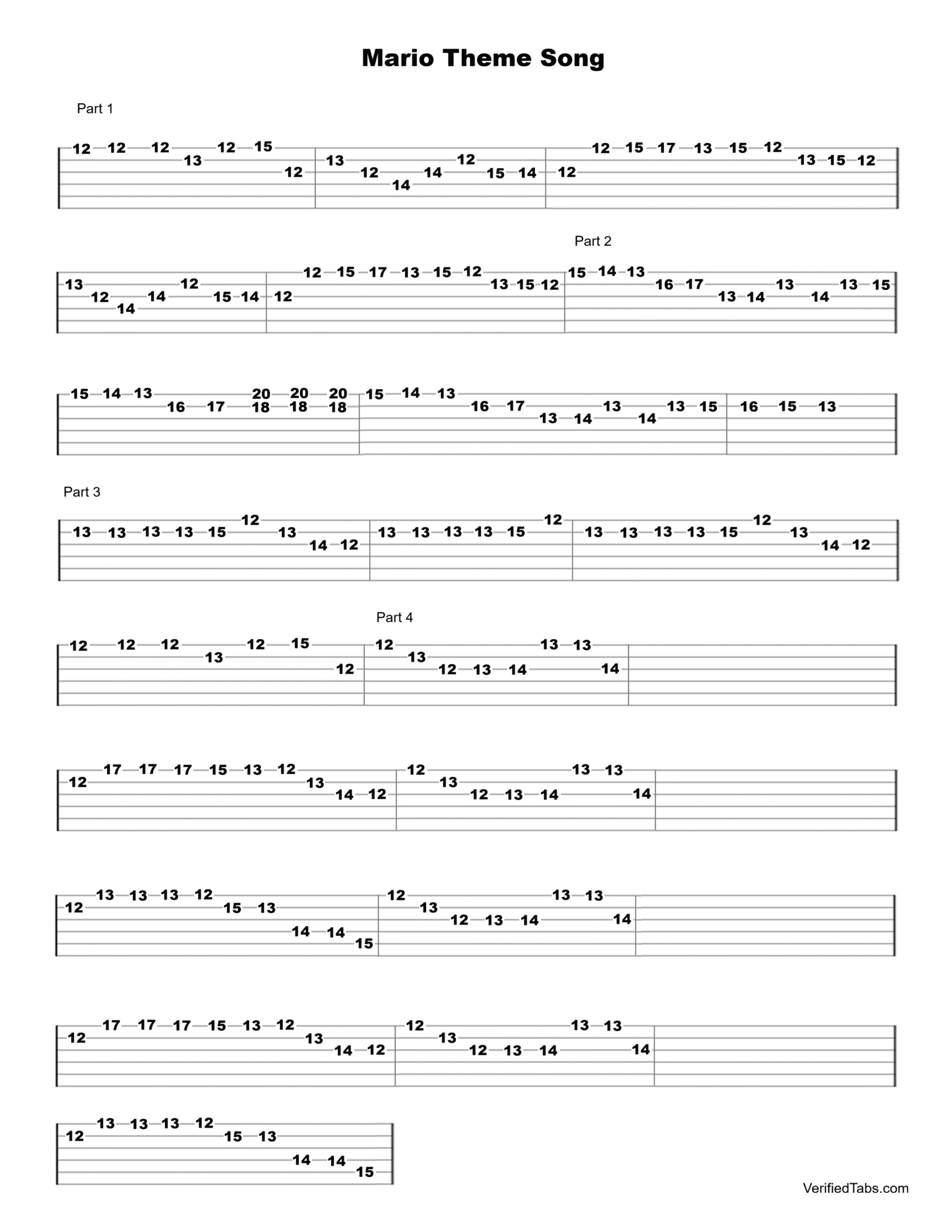 Mario Theme Song Guitar Tabs