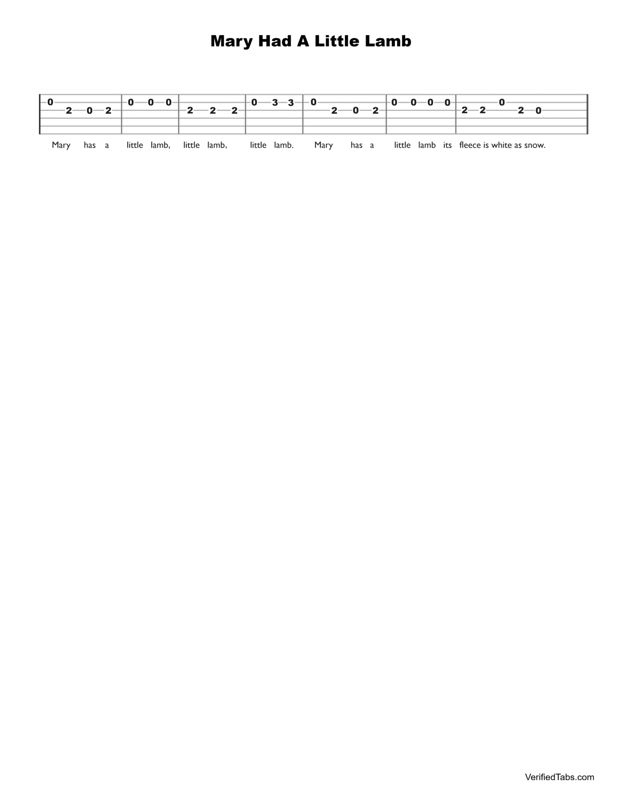 Mary Had A Little Lamb Guitar Tab - Verified Tabs For Guitar