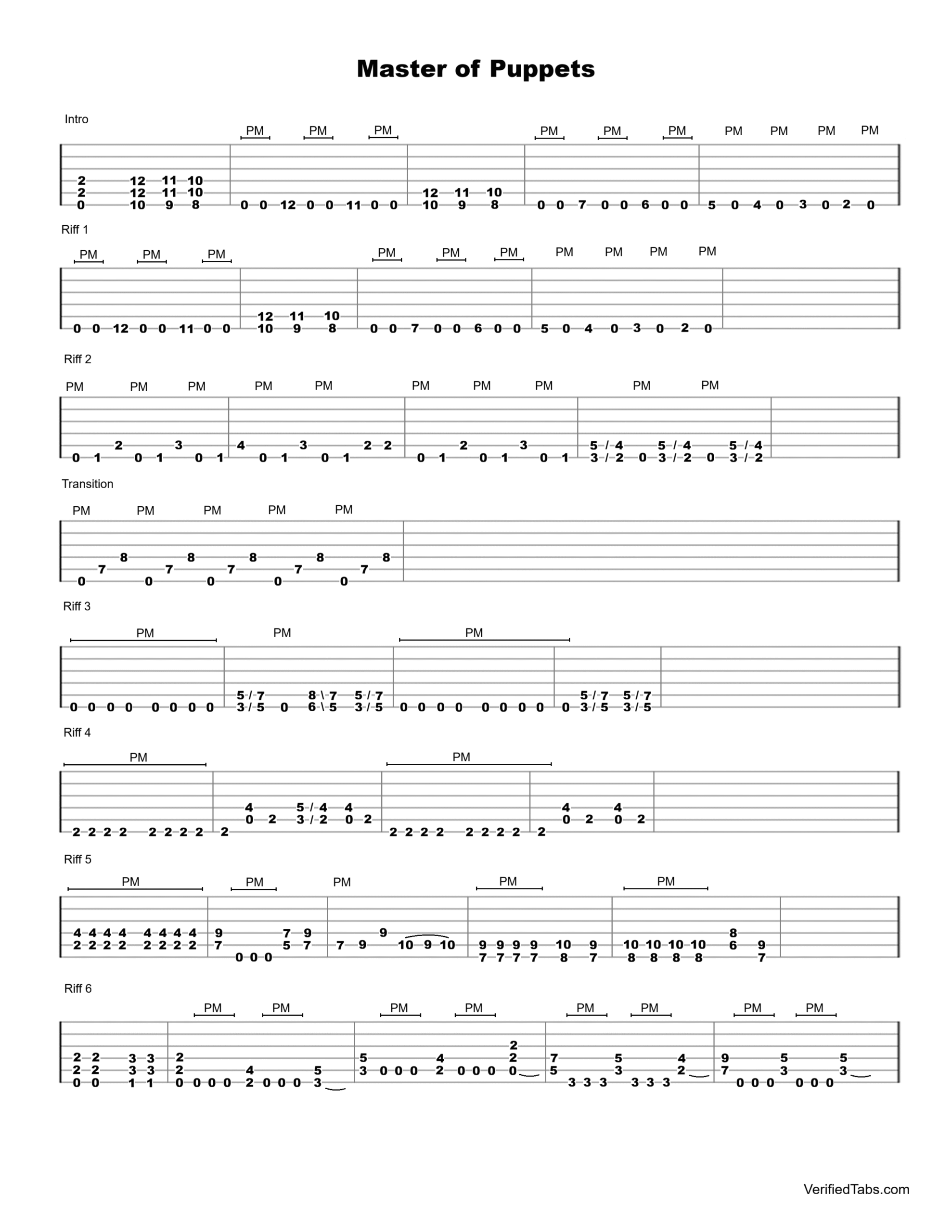 Master of Puppets Guitar Tab