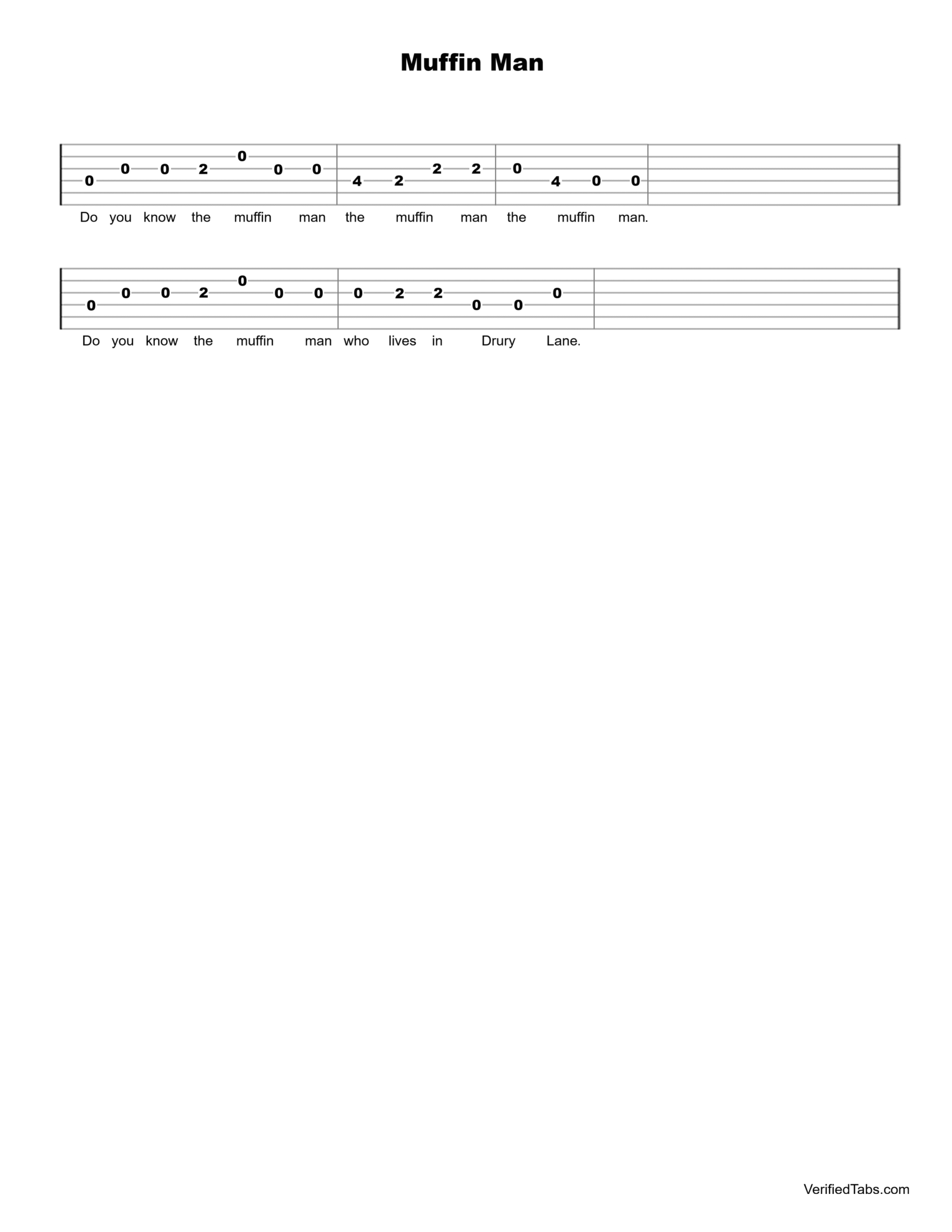 Muffin Man Guitar Tab - Verified Tabs For Guitar