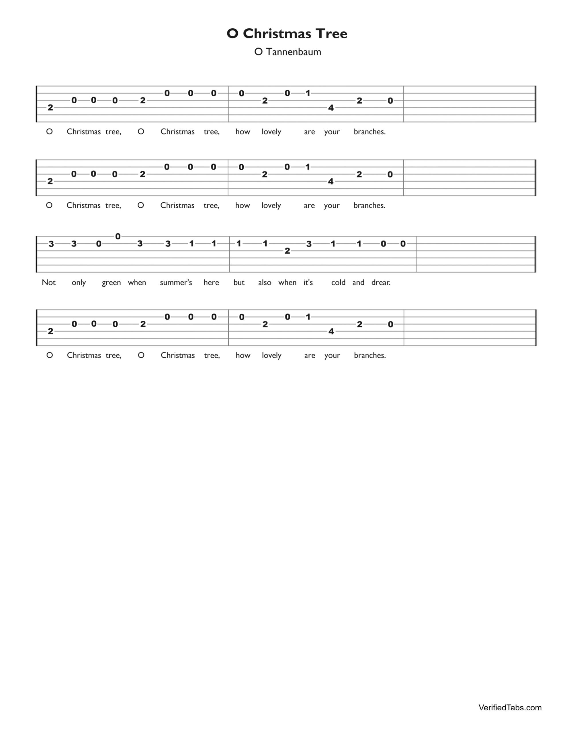 O Christmas Tree Guitar Tab - VerifiedTabs.com is a Catalog of Verified Tabs For Guitar
