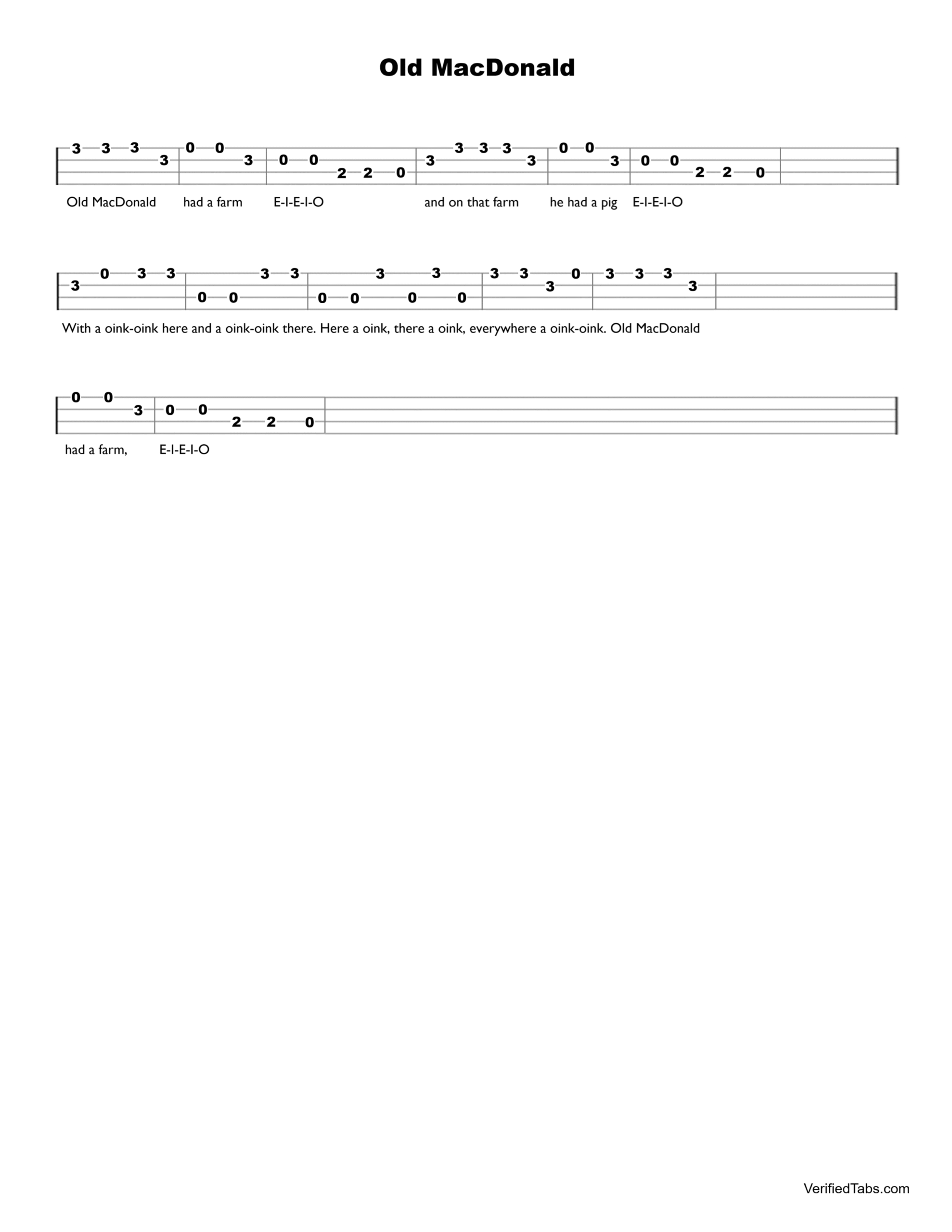 Old MacDonald Ukulele Tab - Verified Tabs For Ukulele