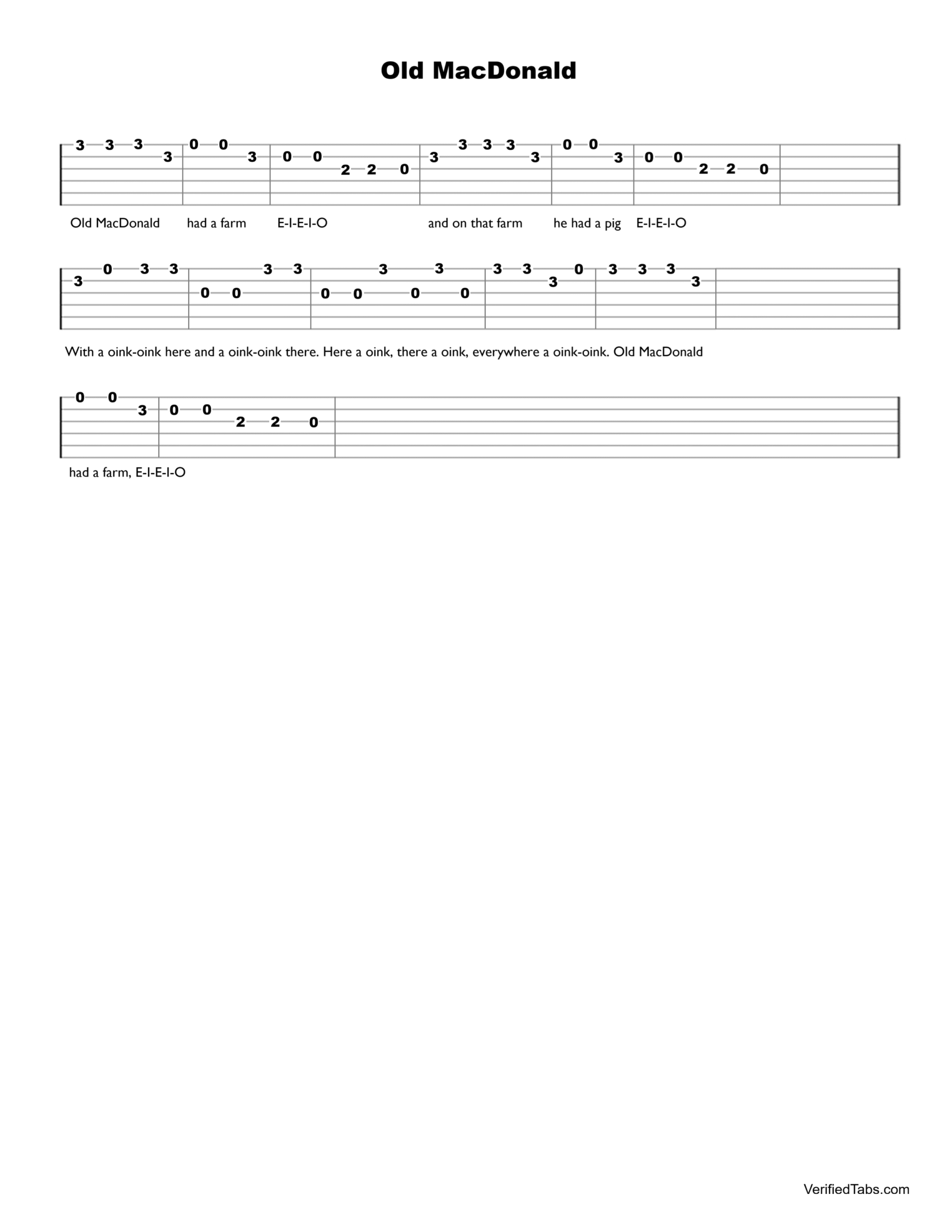 Old MacDonald Guitar Tab - Verified Tabs For Guitar