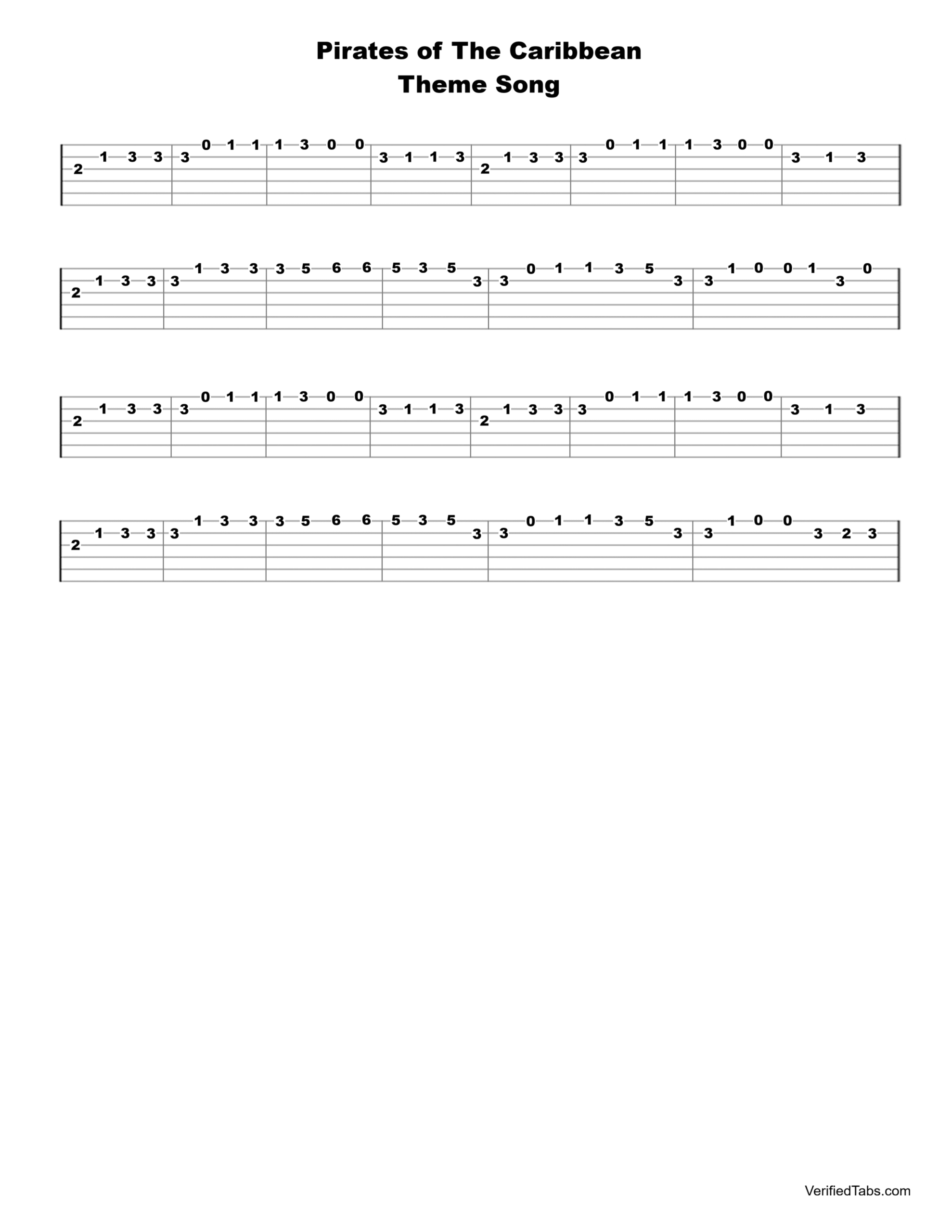 Pirates of The Caribbean Guitar Tab - Verified Tabs For Guitar