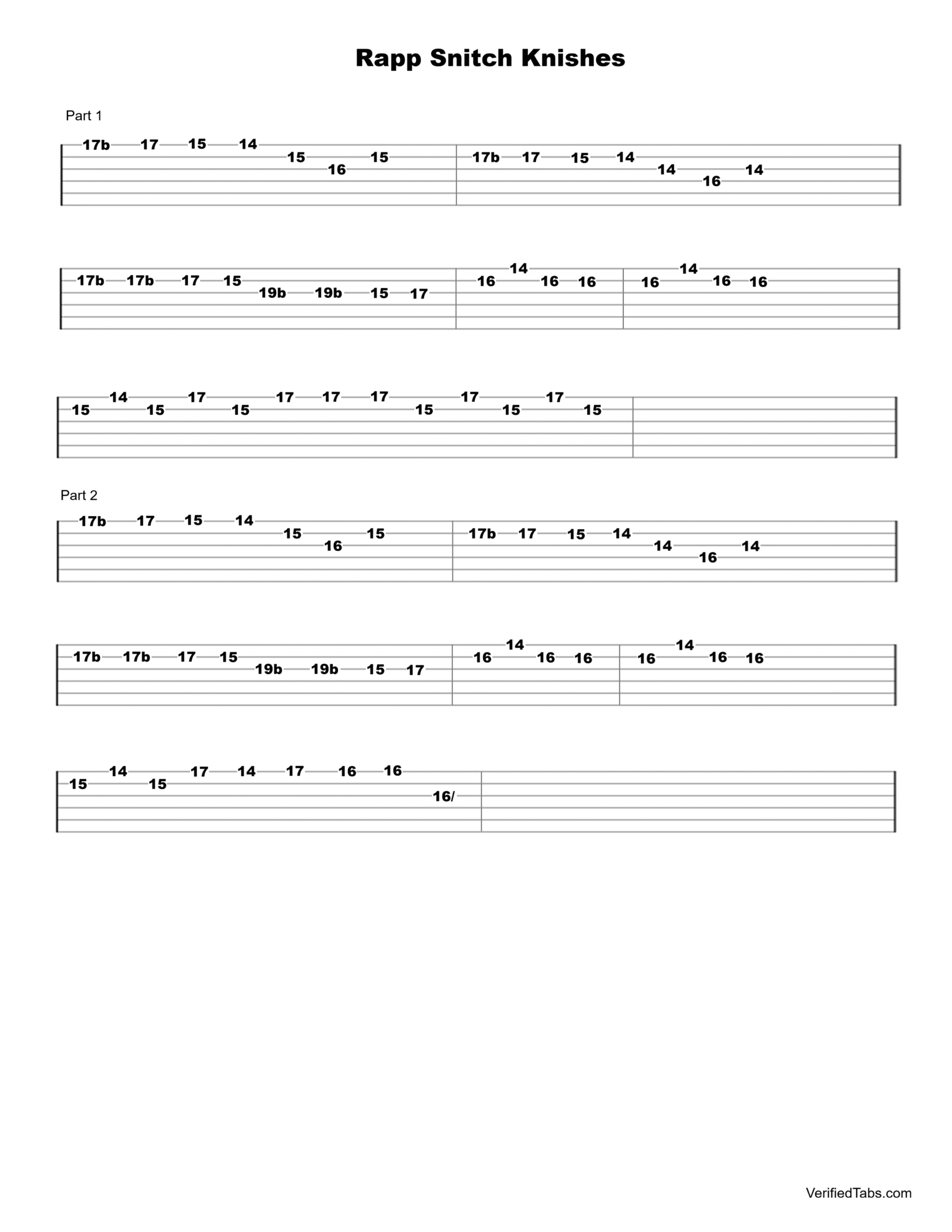 Rapp Snitch Knishes Guitar Tab - Verified Tabs For Guitar