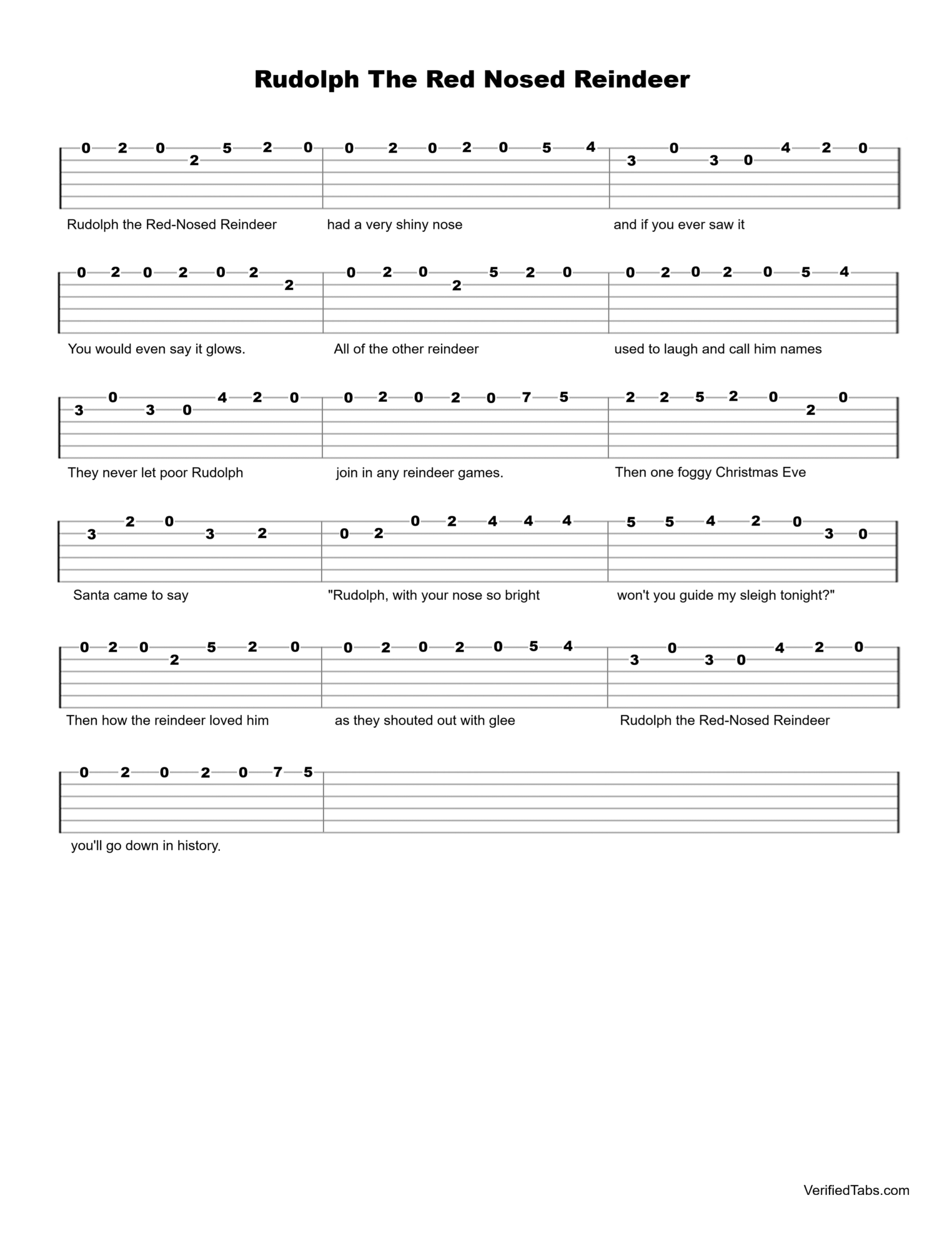 Rudolph The Red Nosed Reindeer Guitar Tab - Verified Tabs For Guitar