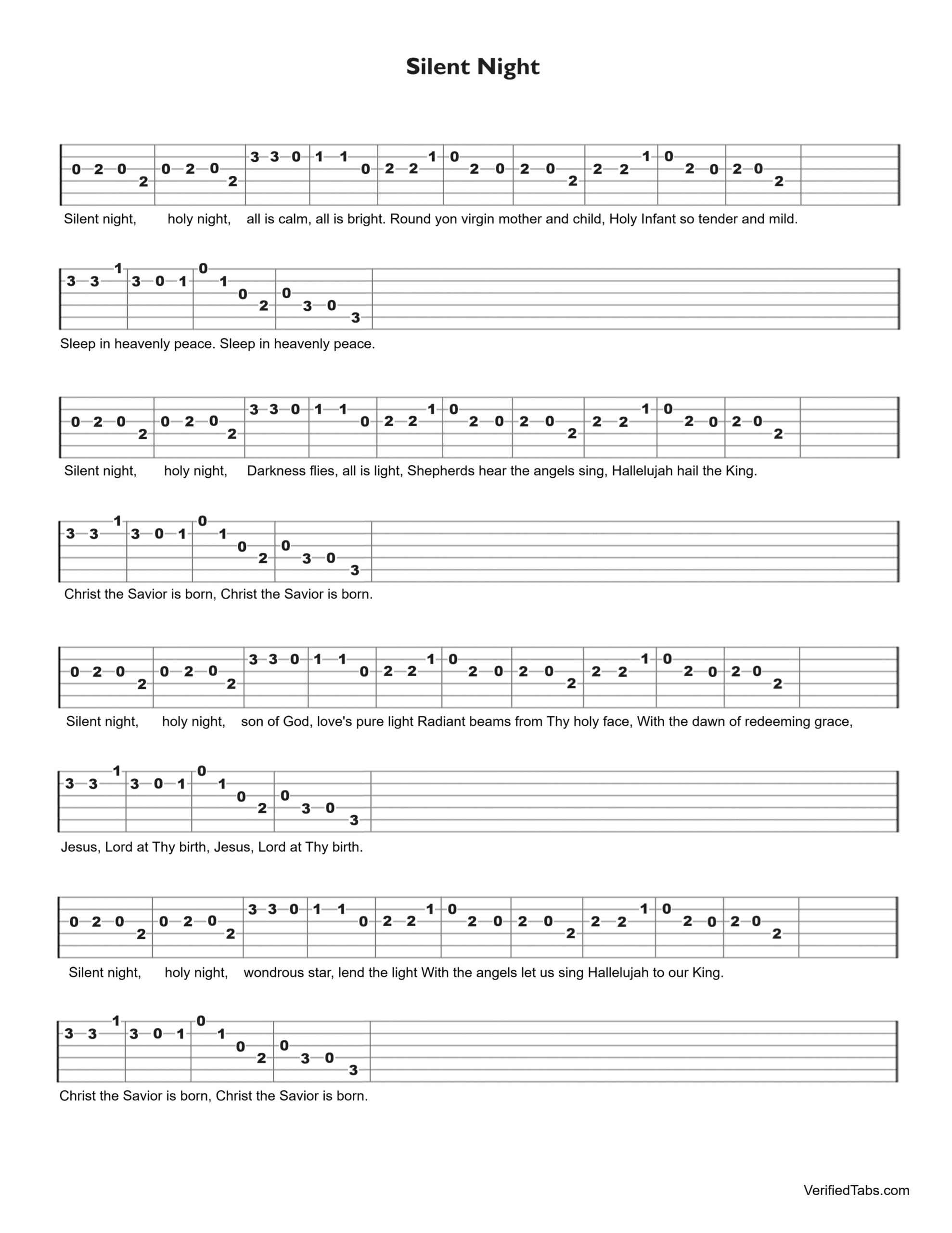 Silent Night Guitar Tab - VerifiedTabs.com is a Catalog of Verified Tabs For Guitar
