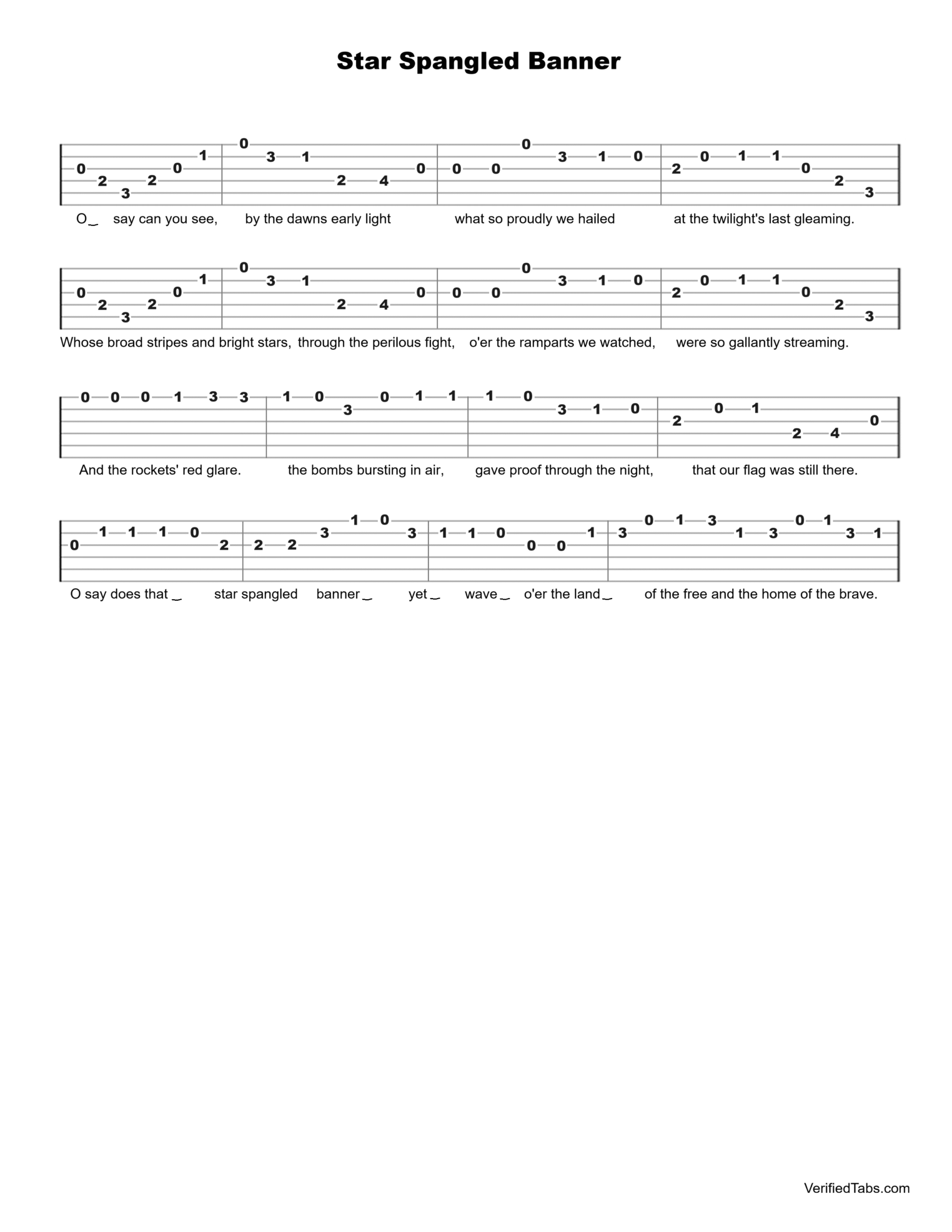 Star Spangled Banner Guitar Tab - Verified Tabs For Guitar