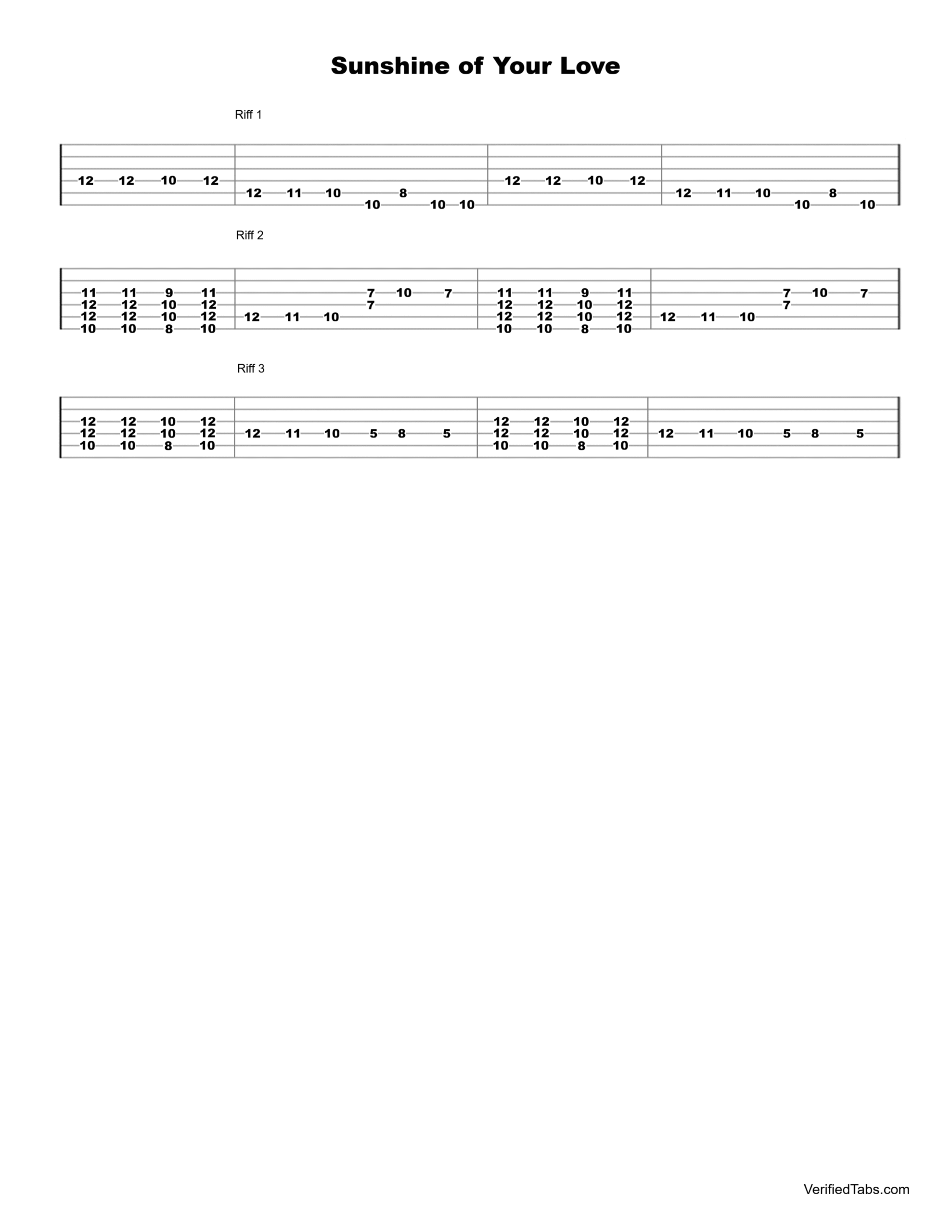 Sunshine of Your Love Guitar Tabs