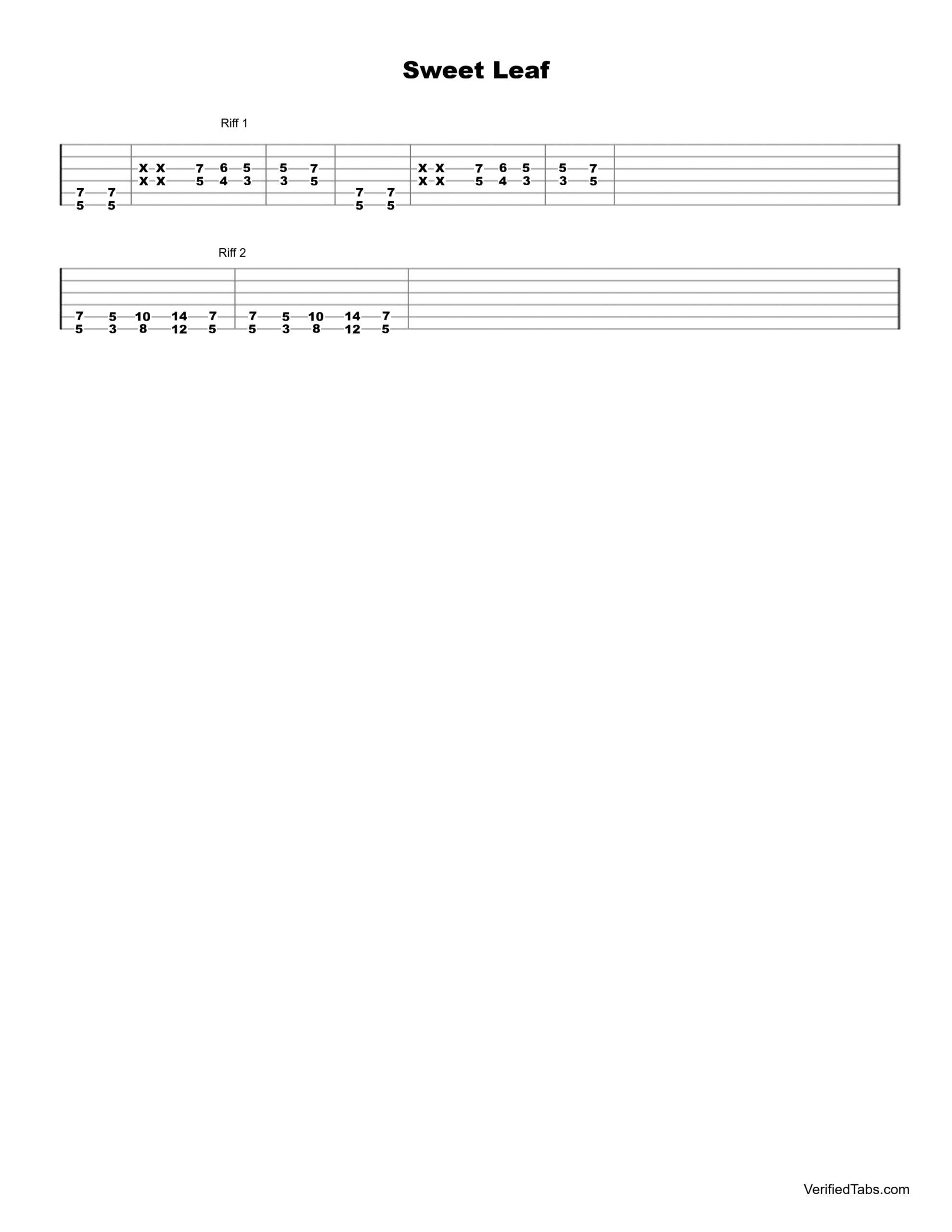 Sweet Leaf Guitar Tab - Verified Tabs For Guitar