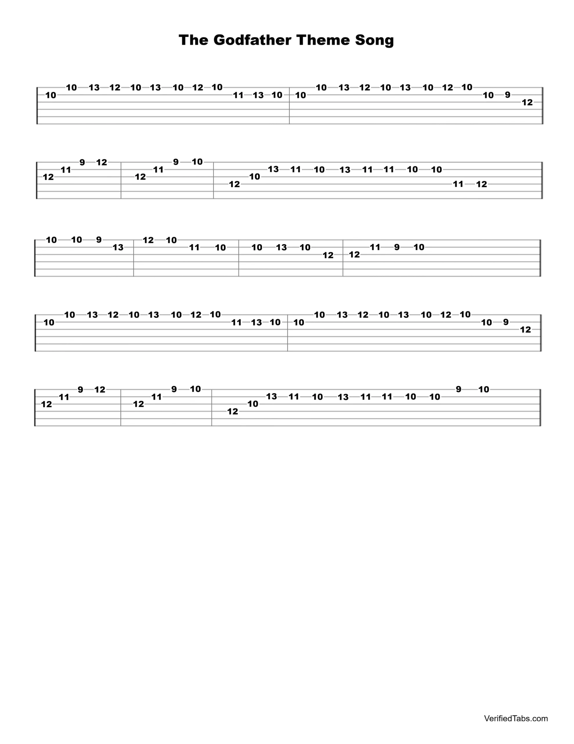 The Godfather Theme Song Guitar Tab - Verified Tabs For Guitar