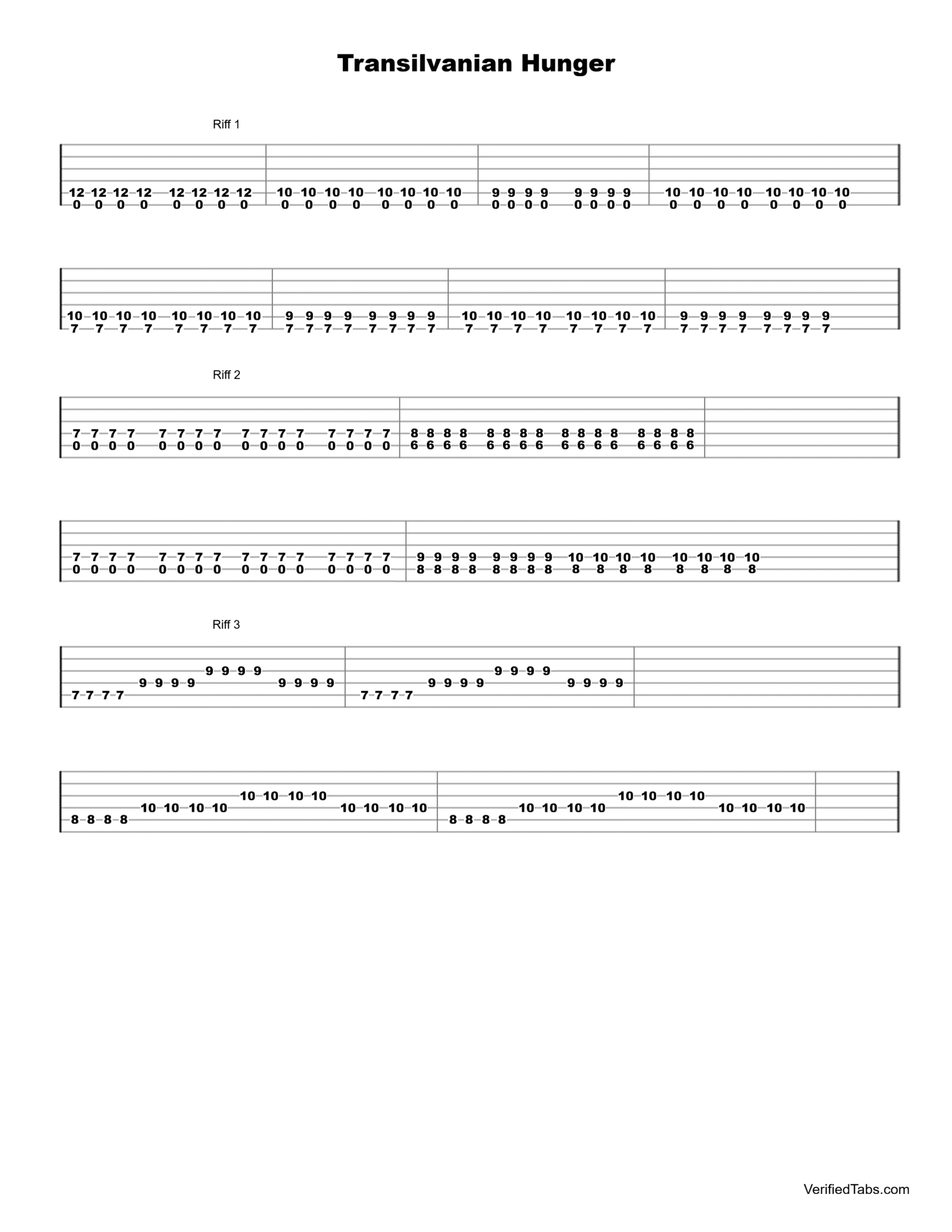 Transilvanian Hunger Guitar Tab - Verified Tabs For Guitar