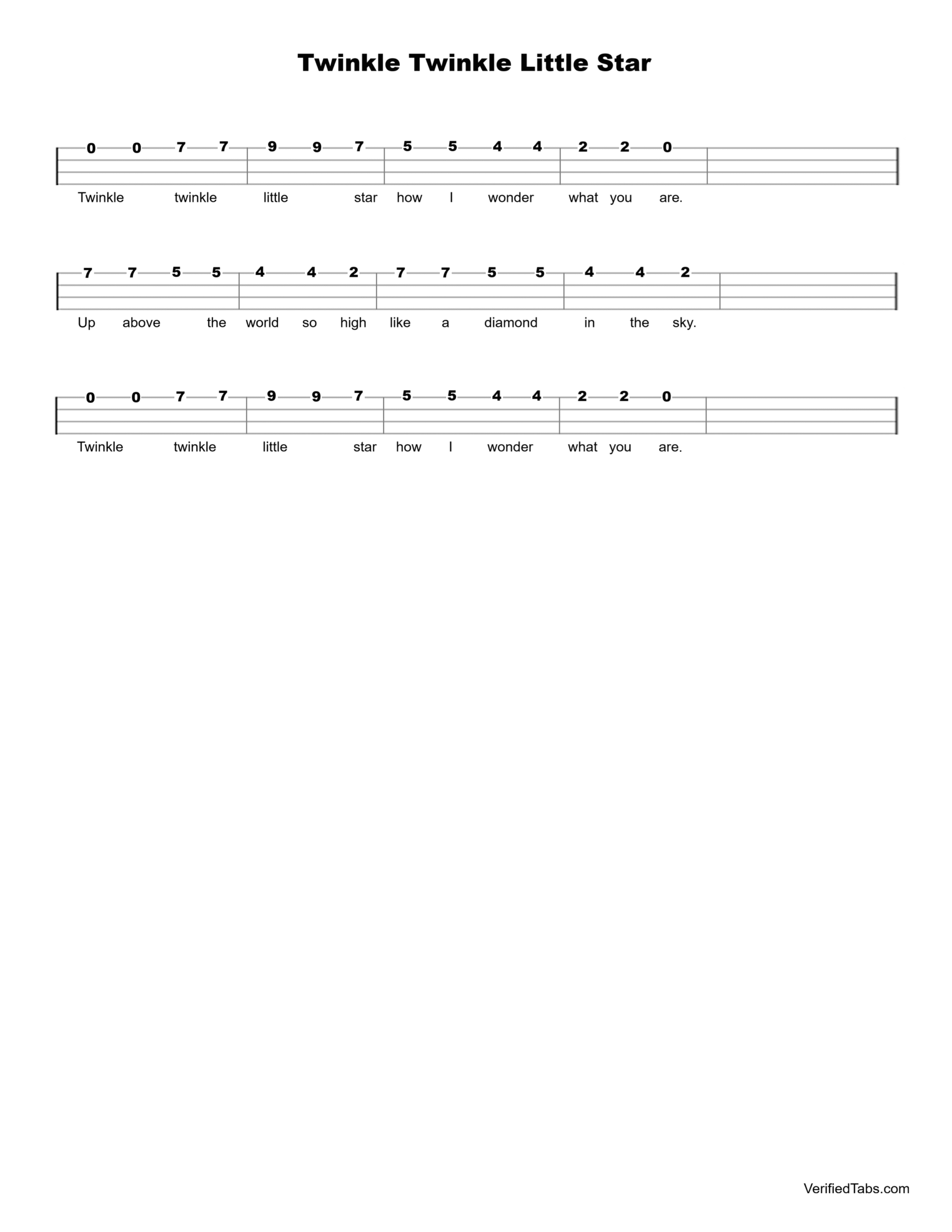 Twinkle Twinkle Little Star Ukulele Tab - Verified Tabs For Ukulele