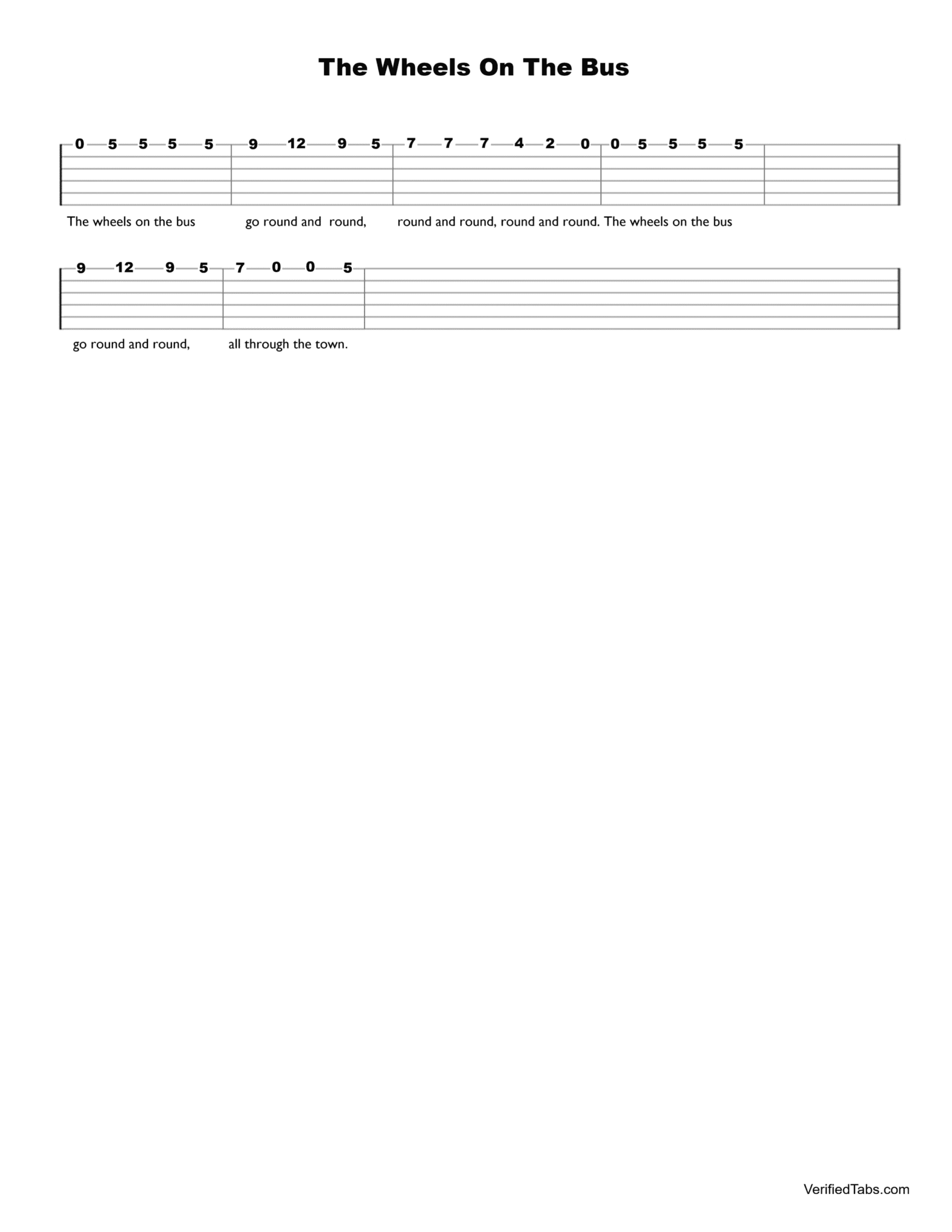 Wheels On The Bus Guitar Tab - Verified Tabs