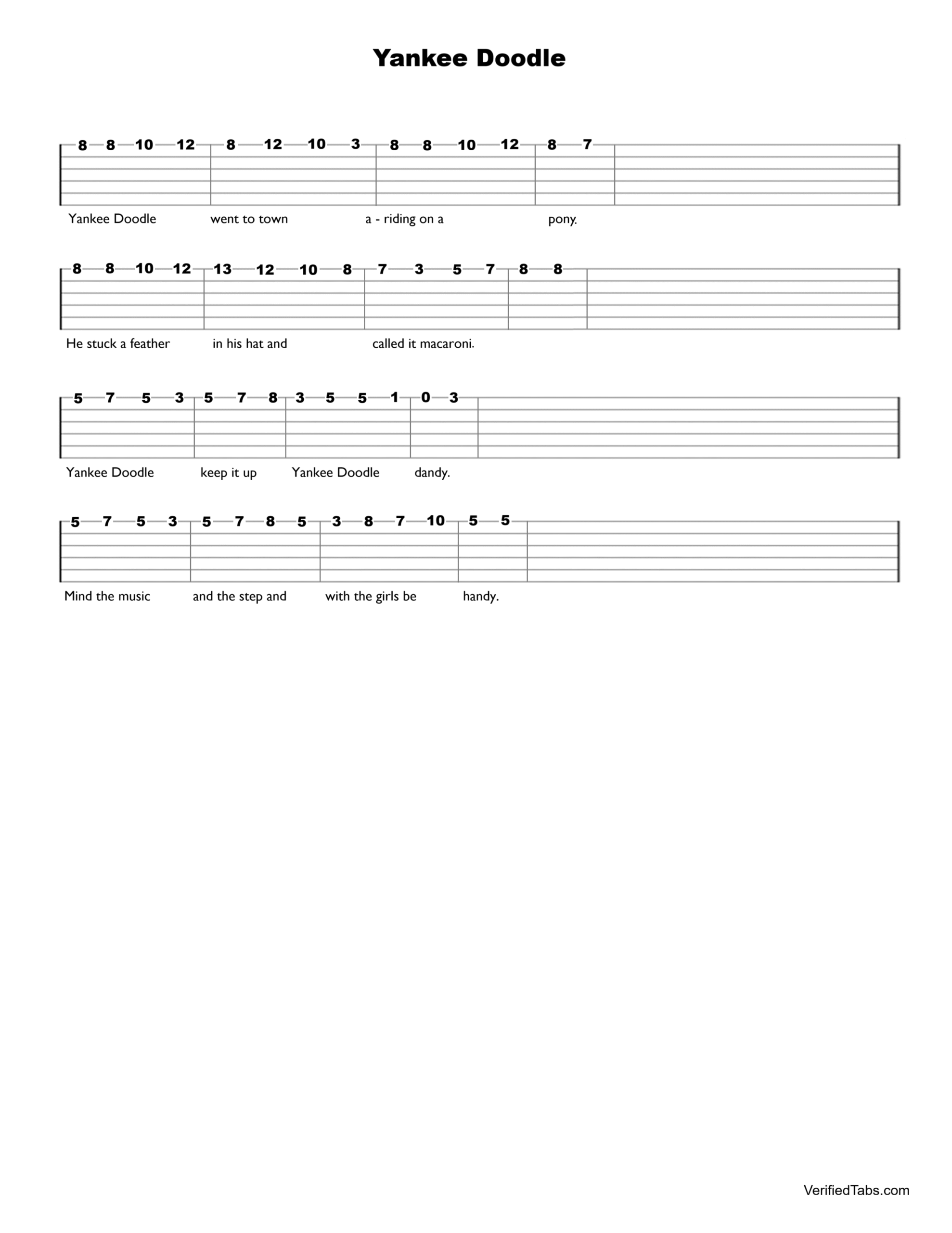Yankee Doodle Guitar Tab - Verified Tabs For Guitar