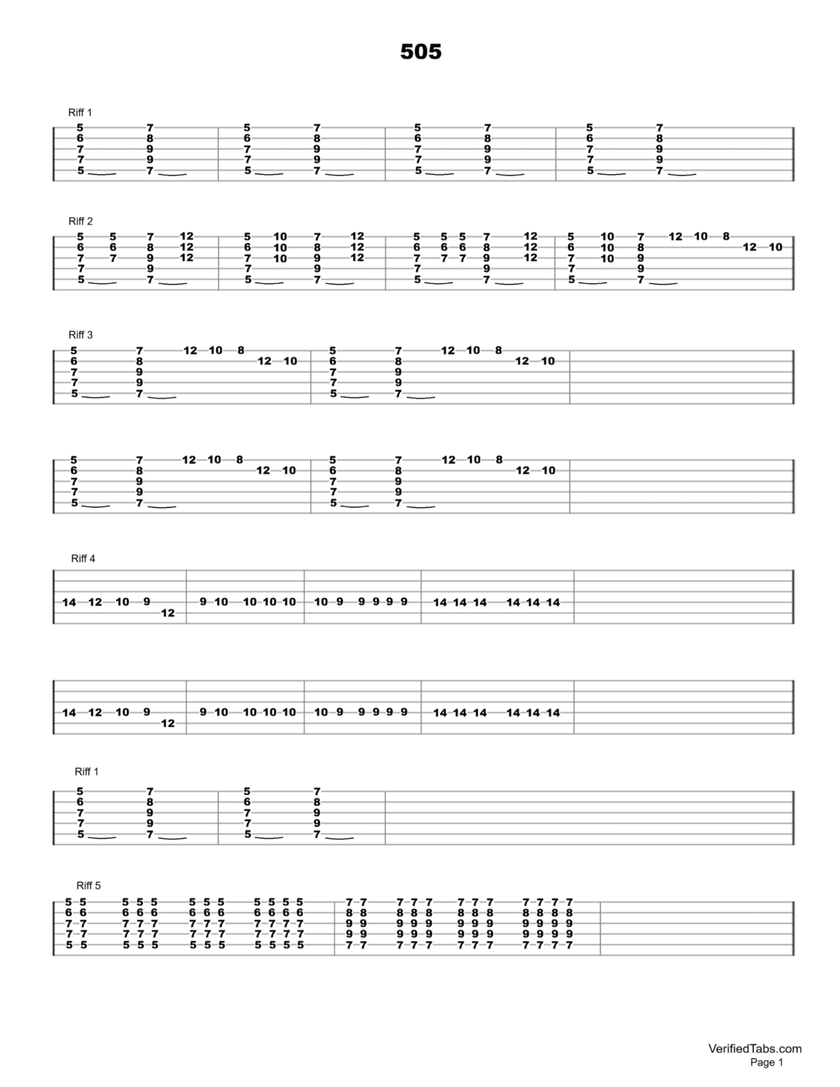 505 Riff Tab 505 Guitar Tab - Verified Tabs
