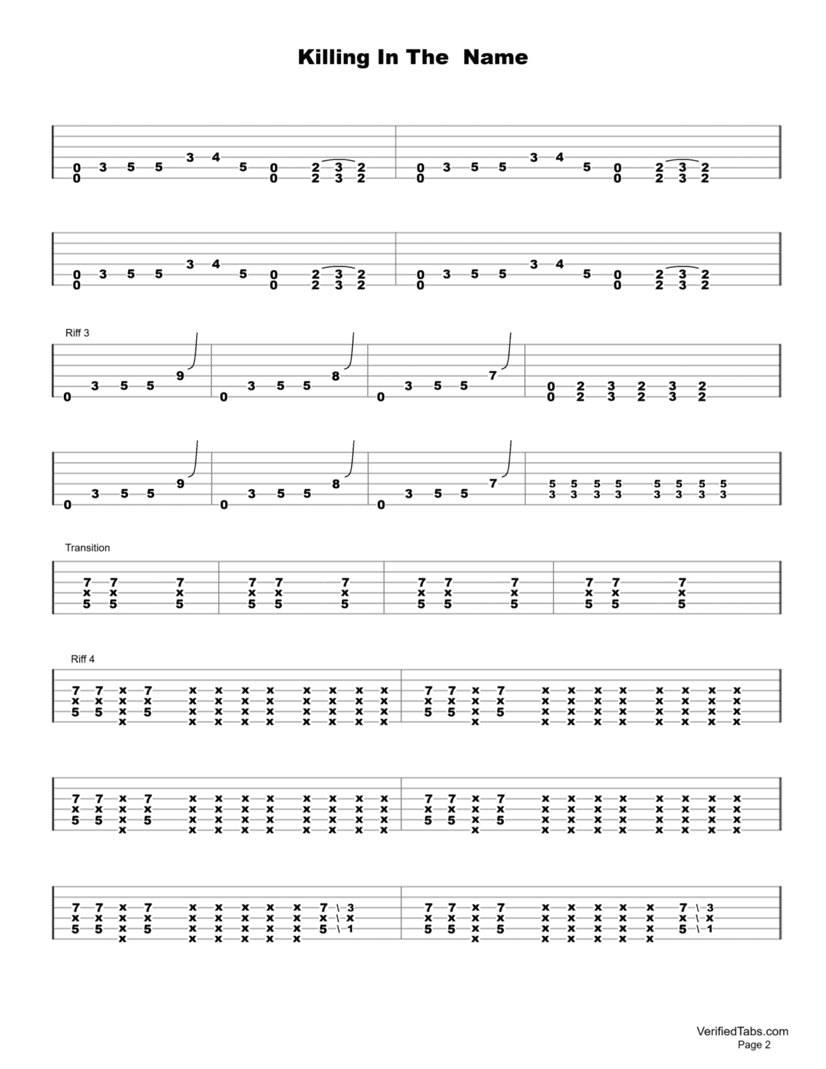 Killing In The Name Guitar Tab - Verified Tabs